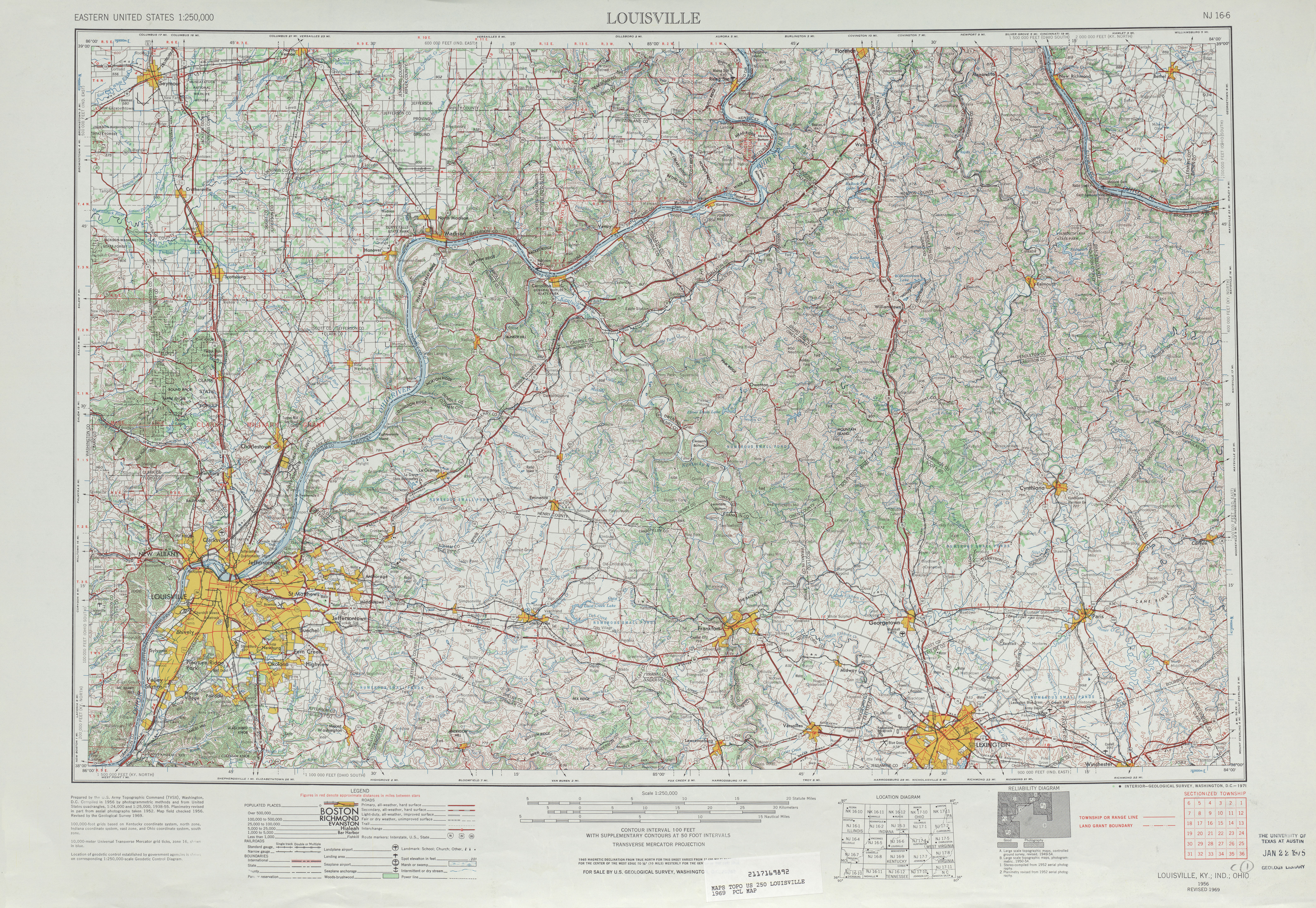 Hoja Louisville del Mapa Topográfico de los Estados Unidos 1969