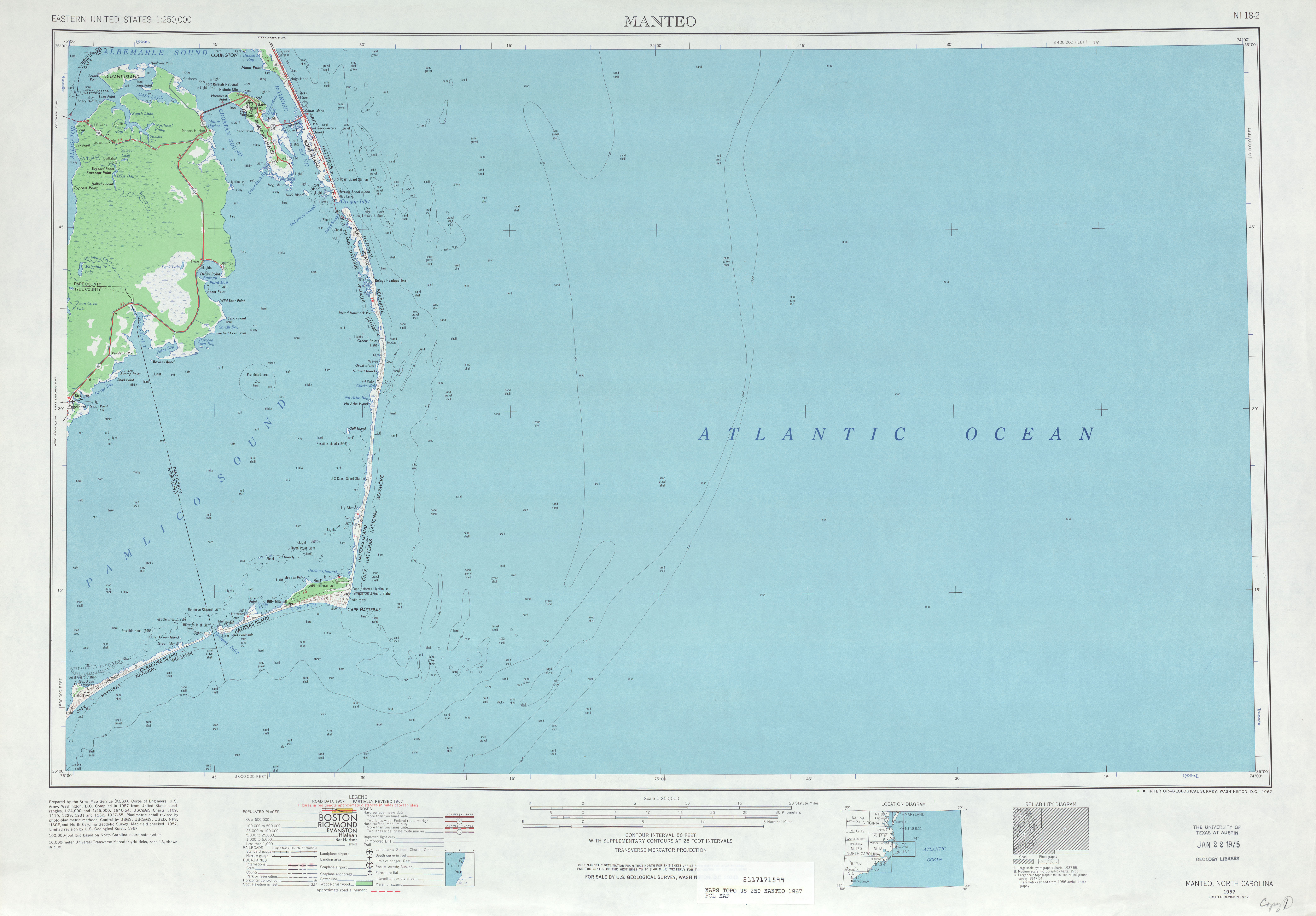 Hoja Manteo del Mapa Topográfico de los Estados Unidos 1967