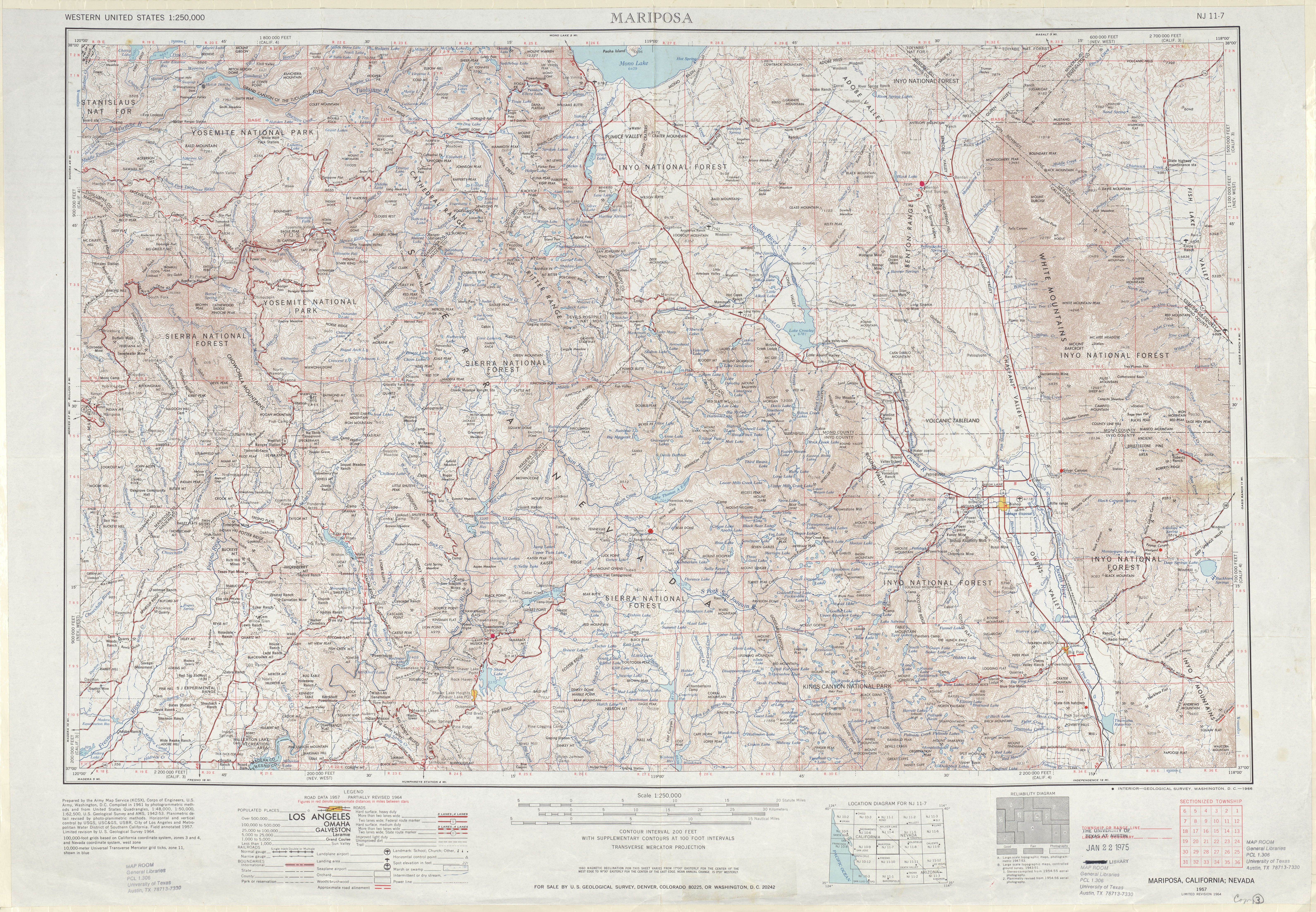 Hoja Mariposa del Mapa de Relieve Sombreado de los Estados Unidos 1964