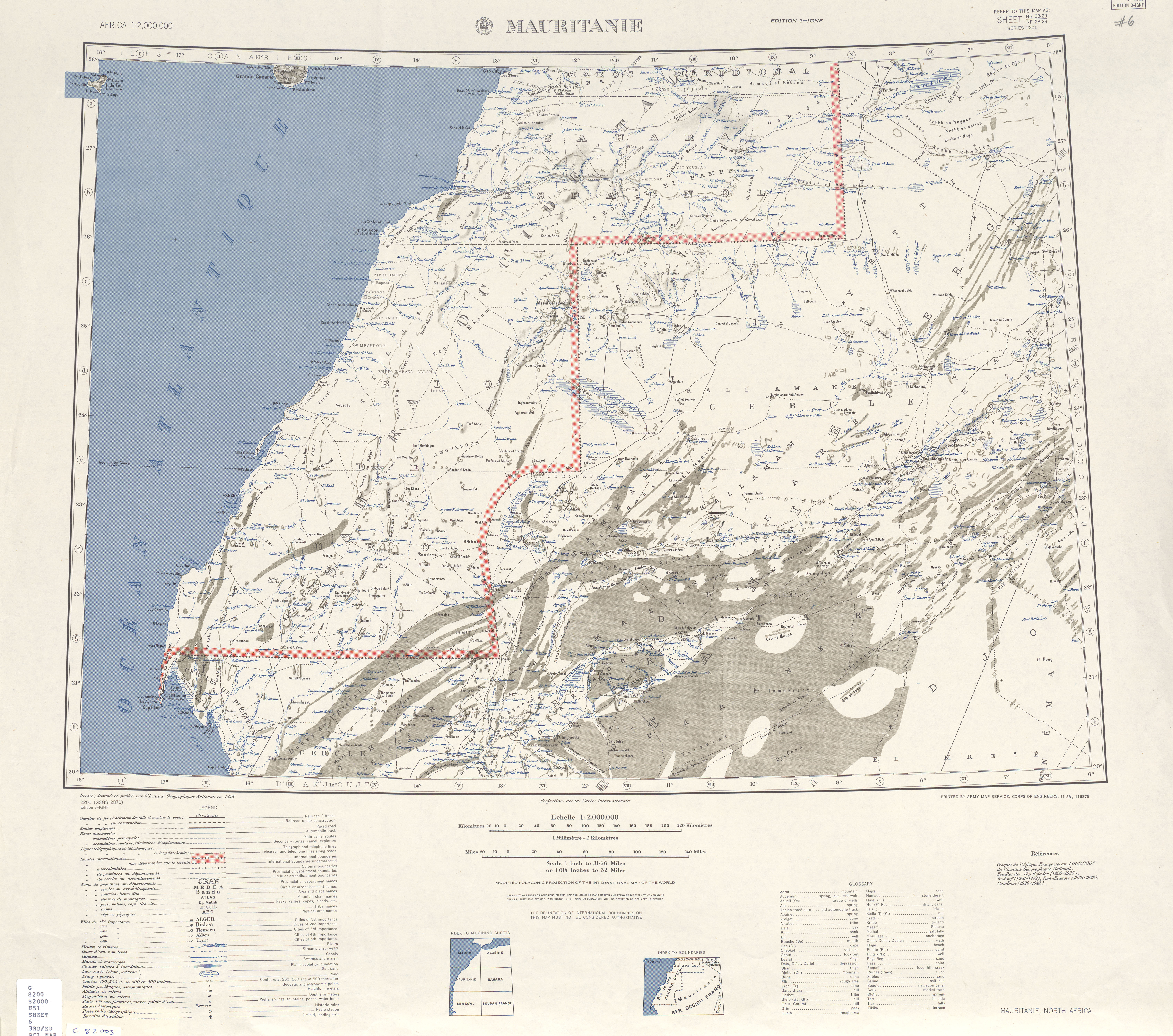 Hoja Mauritania del Mapa Topográfico de África 1958