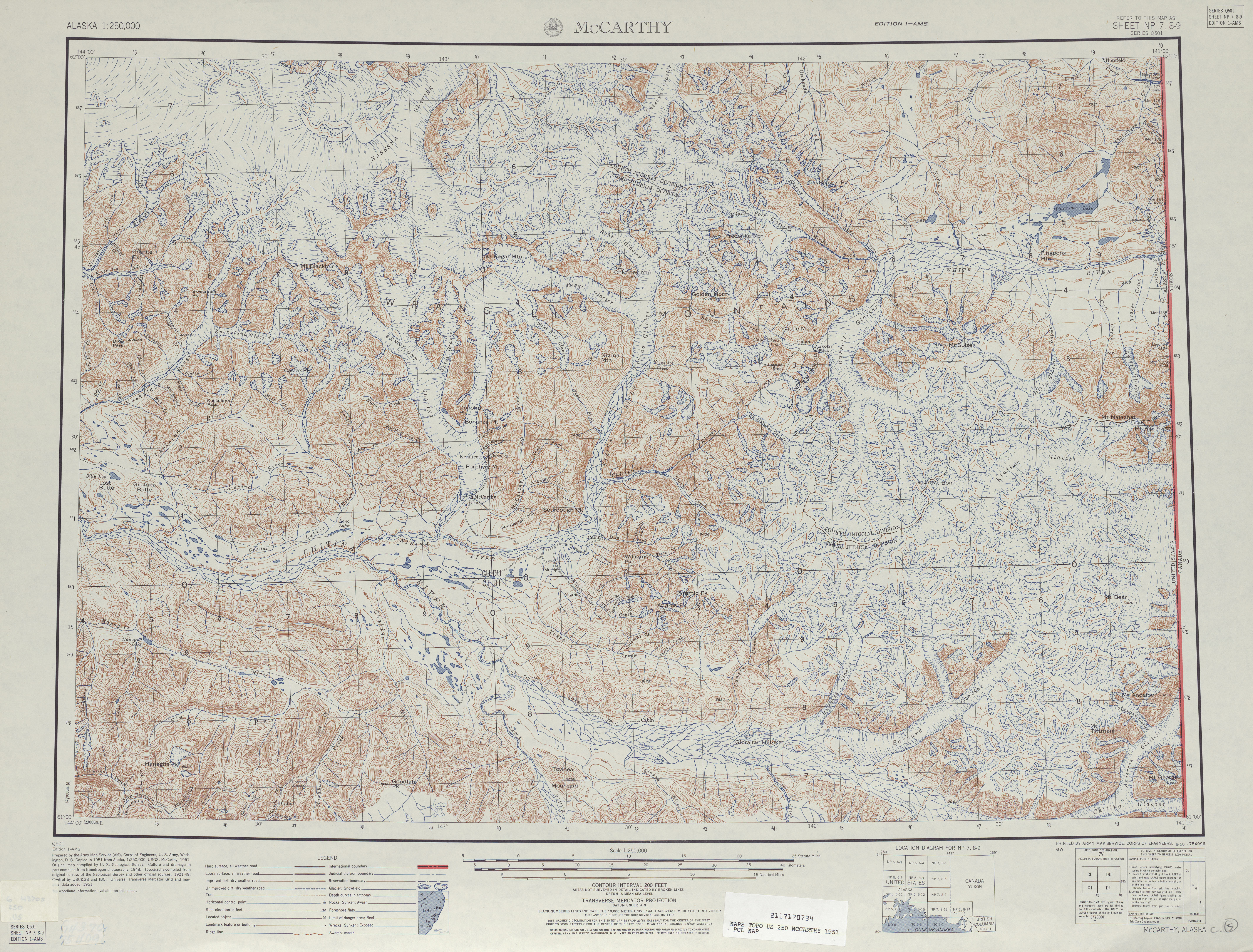 Hoja Mccarthy del Mapa Topográfico de los Estados Unidos 1951