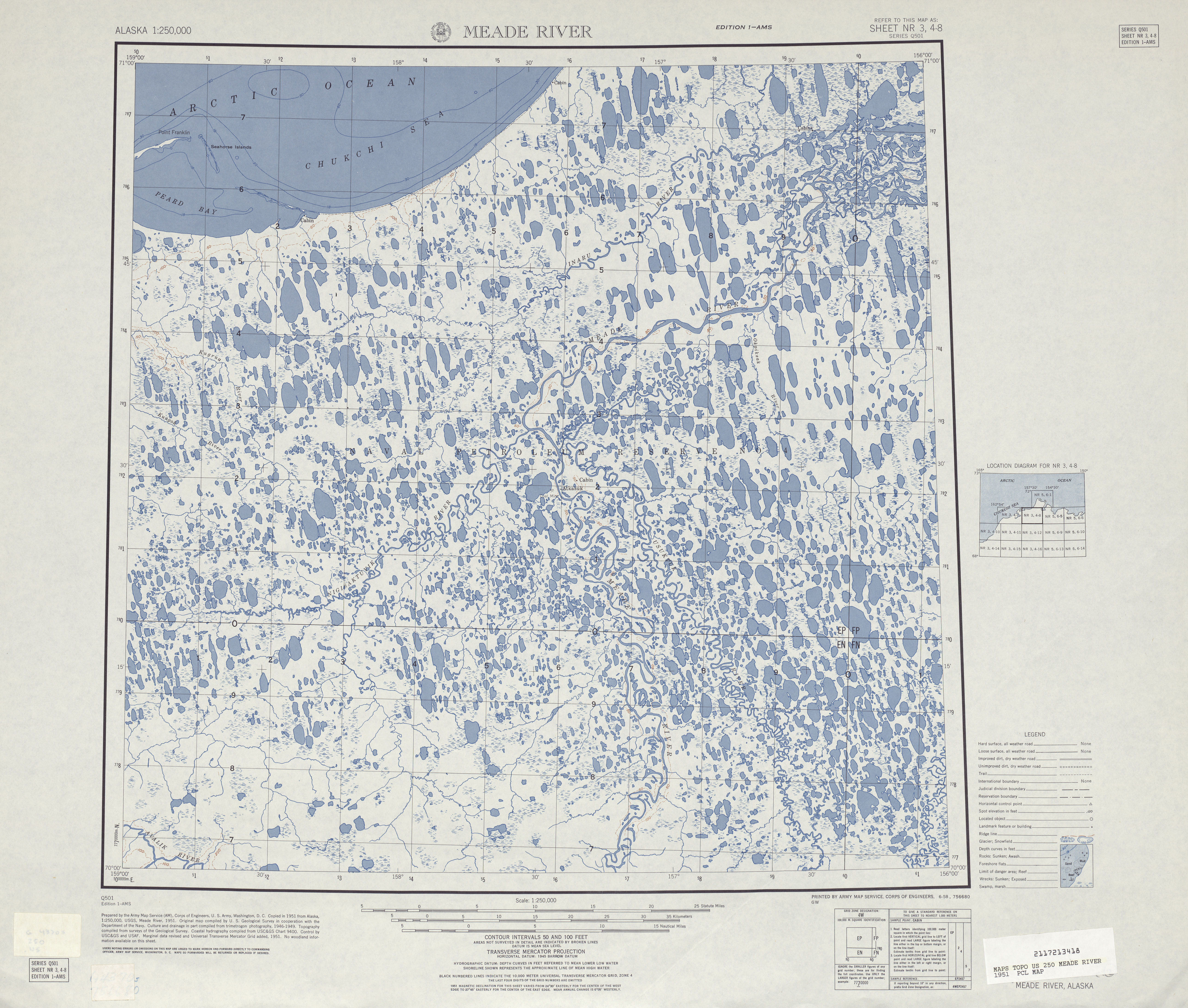 Hoja Meade River del Mapa Topográfico de los Estados Unidos 1951