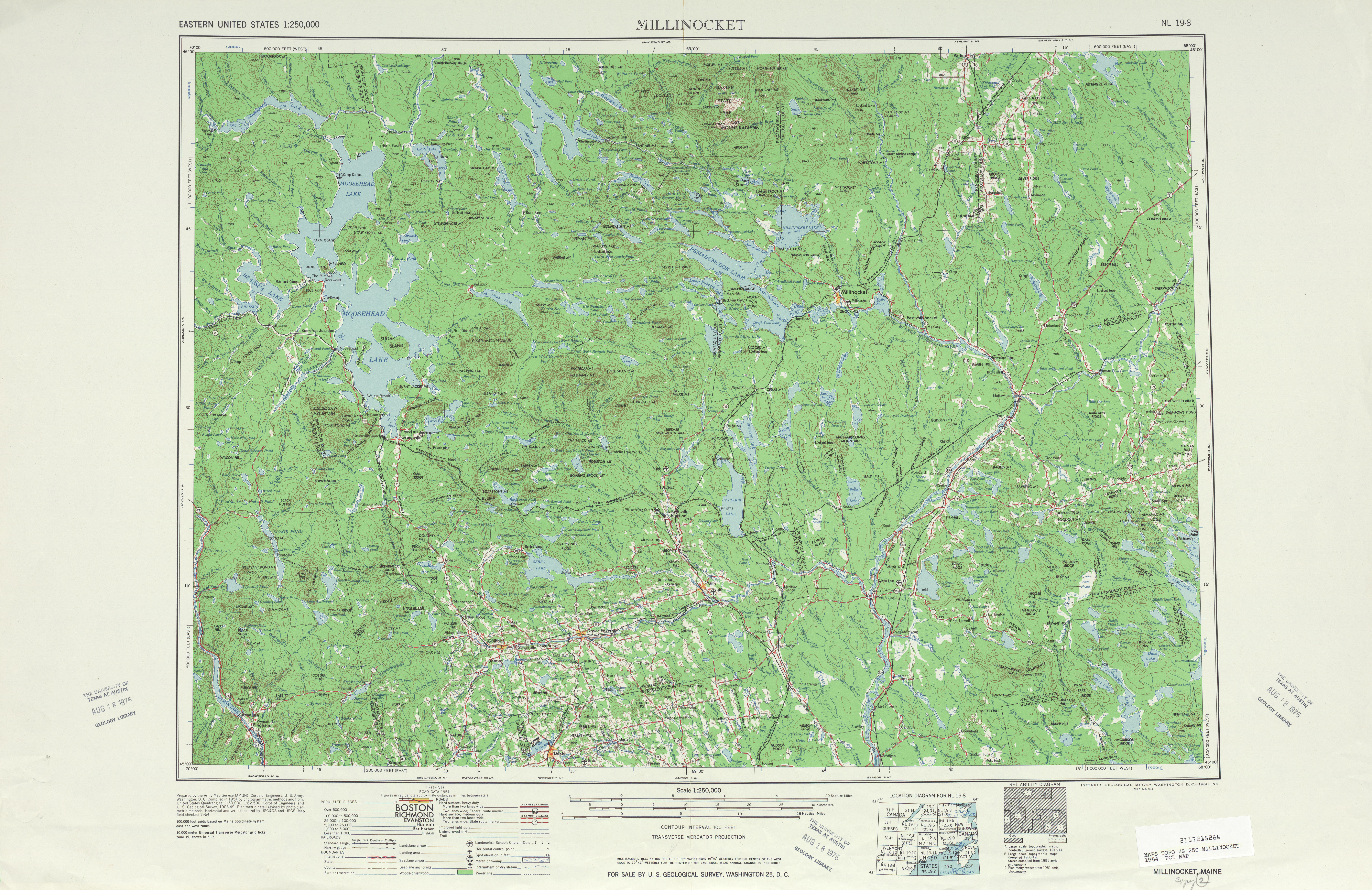 Hoja Millinocket del Mapa Topográfico de los Estados Unidos 1954