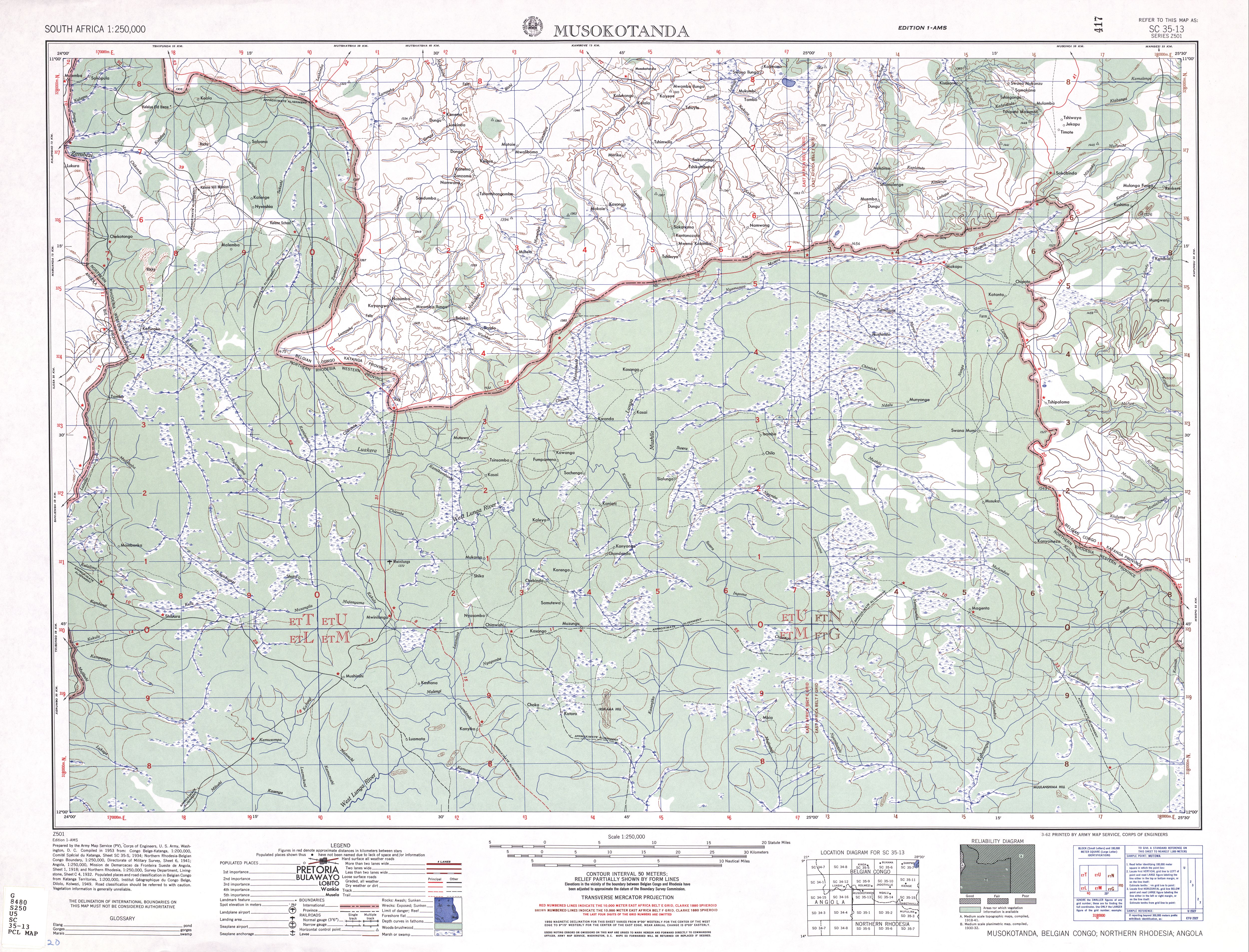 Hoja Musokotya del Mapa Topográfico de África Meridional 1954