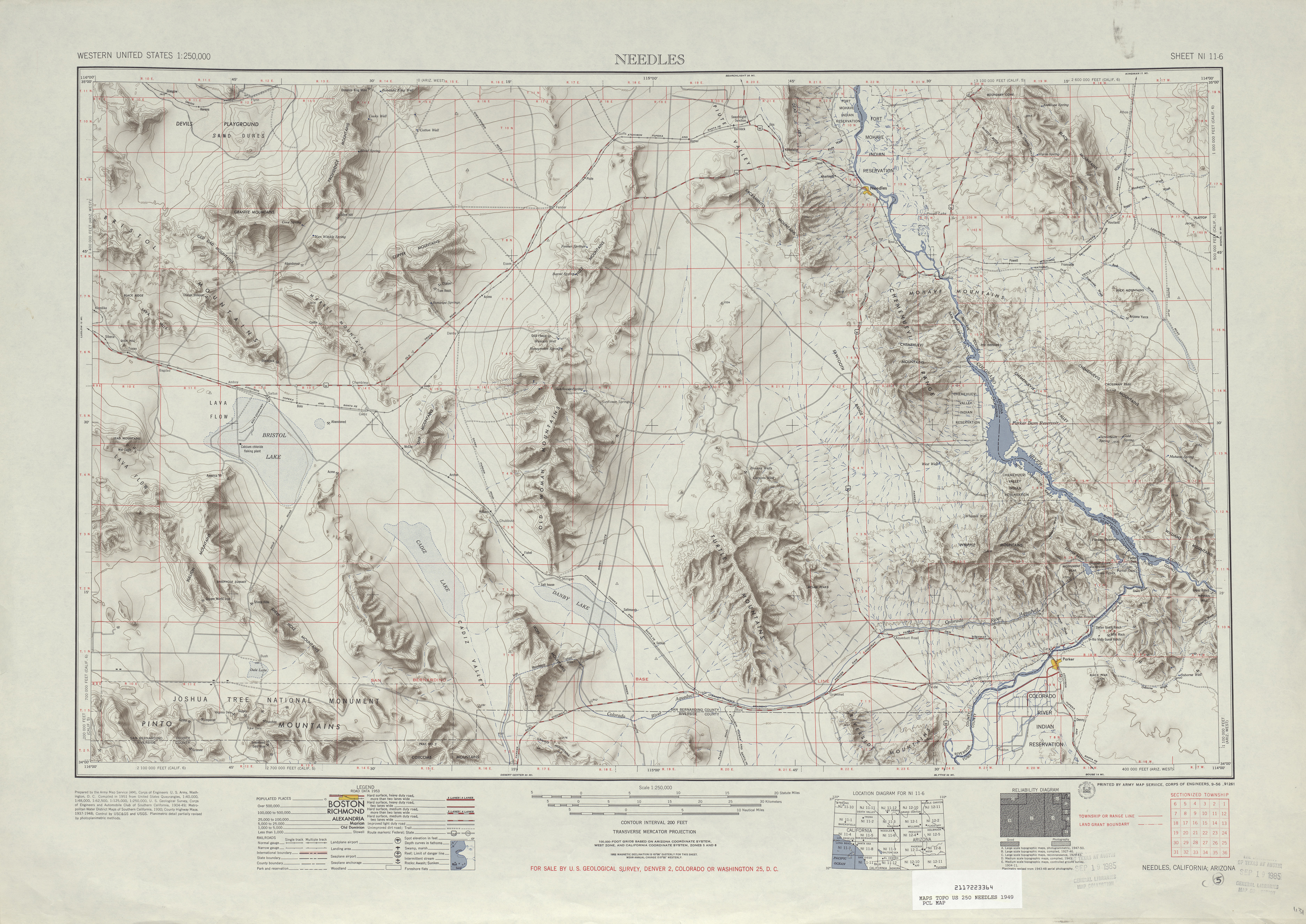 Hoja Needles del Mapa Topográfico de los Estados Unidos 1949