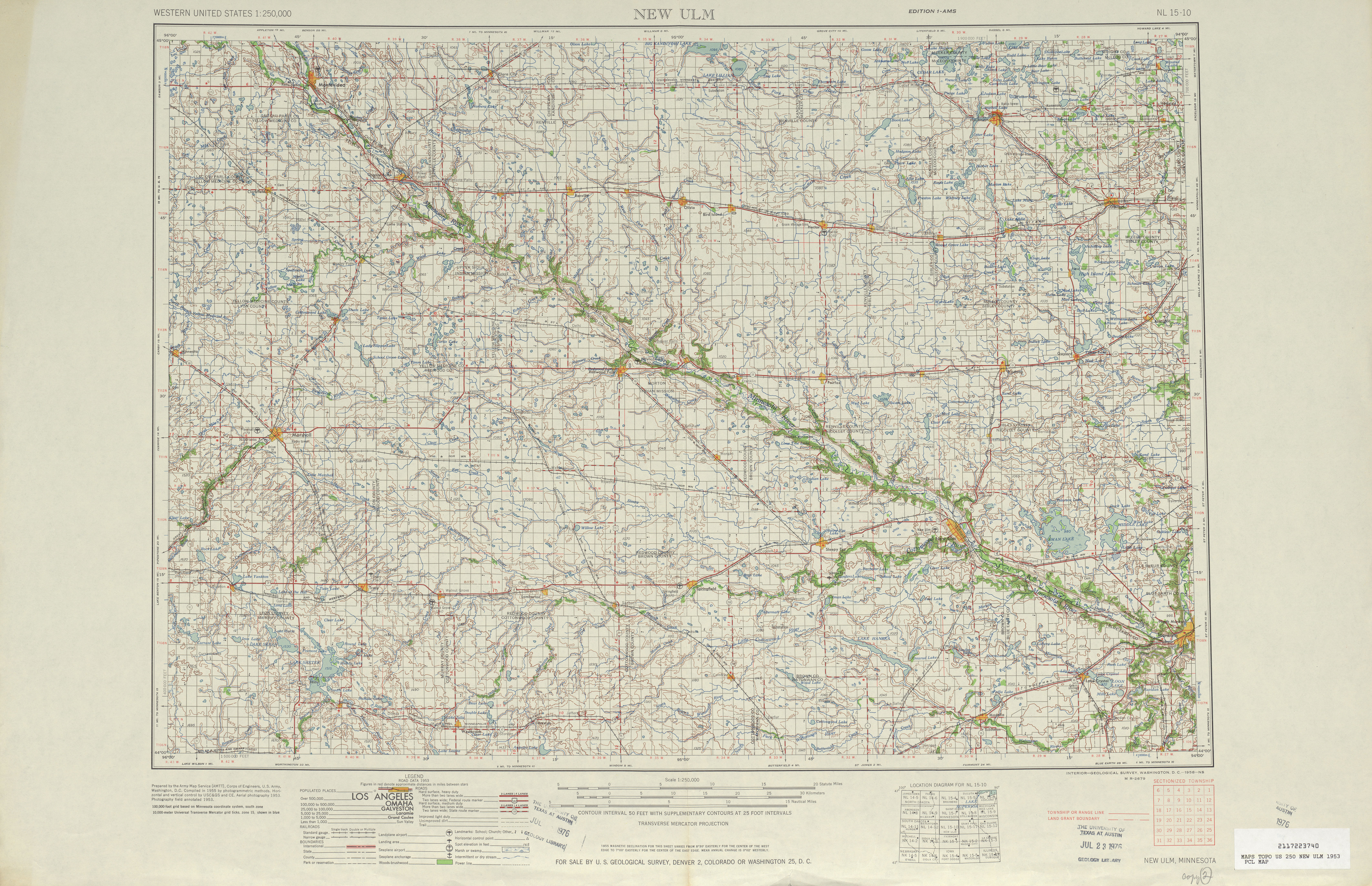 Hoja New Ulm del Mapa Topográfico de los Estados Unidos 1953