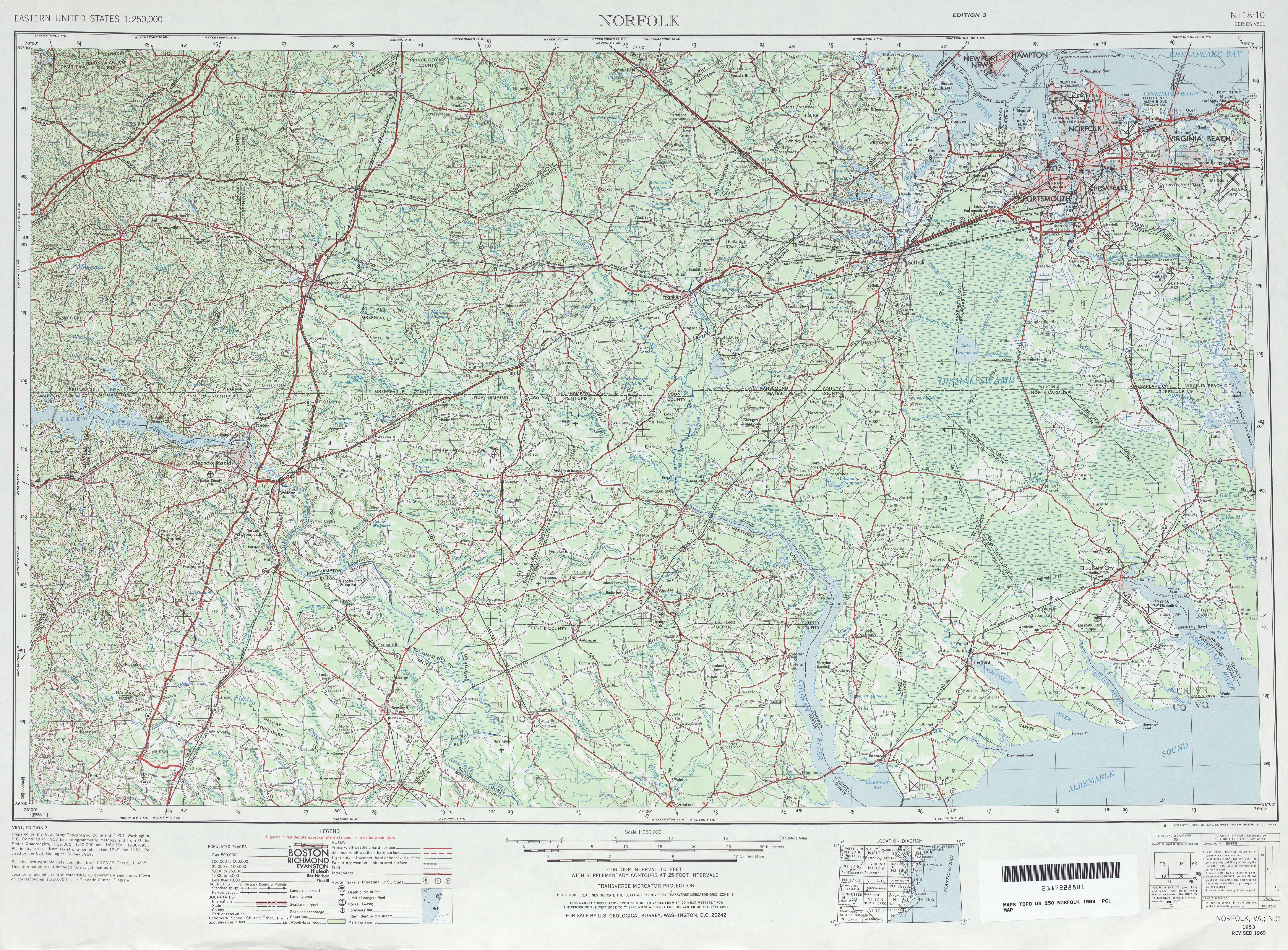 Hoja Norfolk del Mapa Topográfico de los Estados Unidos 1969
