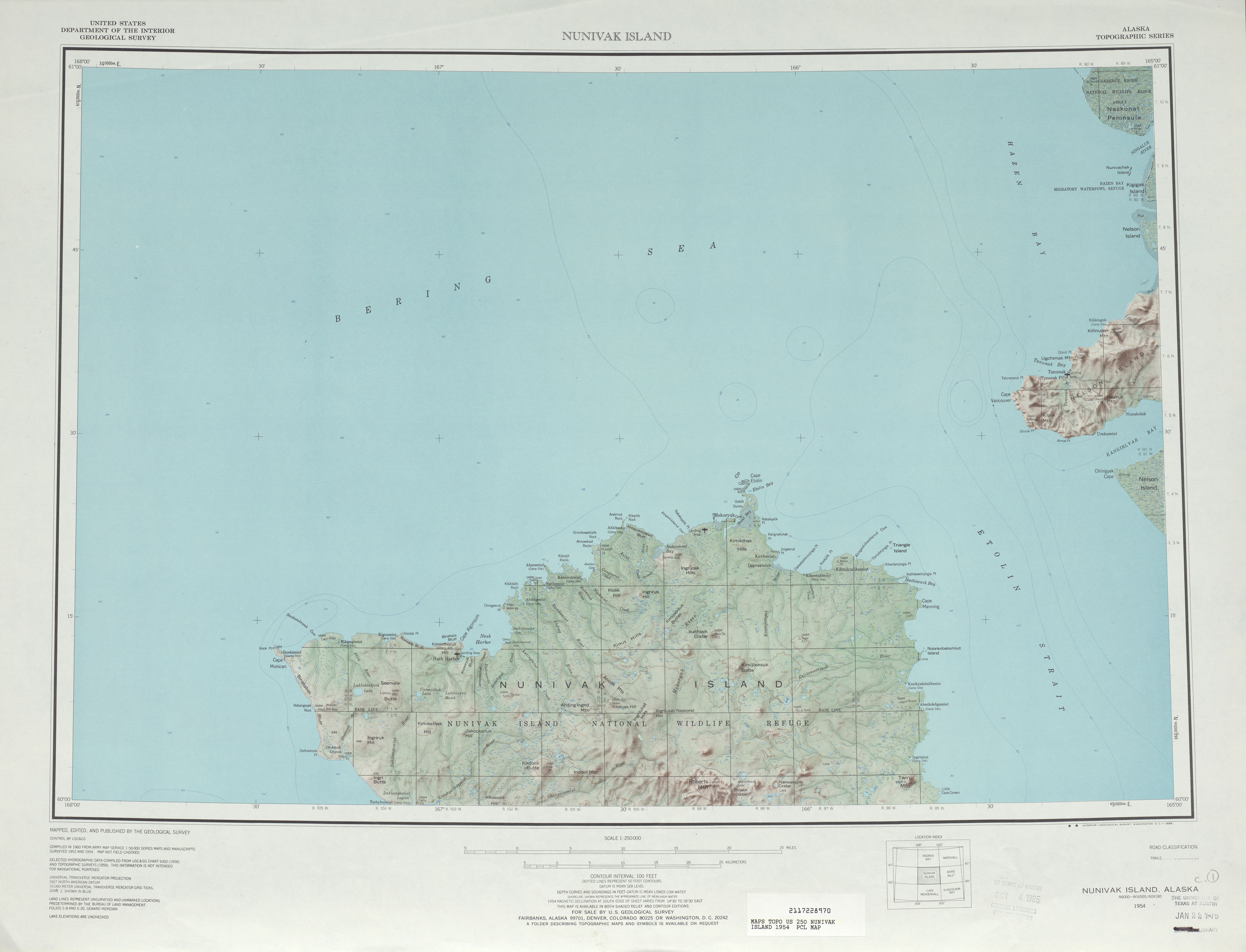 Hoja Nunivak Isla del Mapa Topográfico de los Estados Unidos 1954
