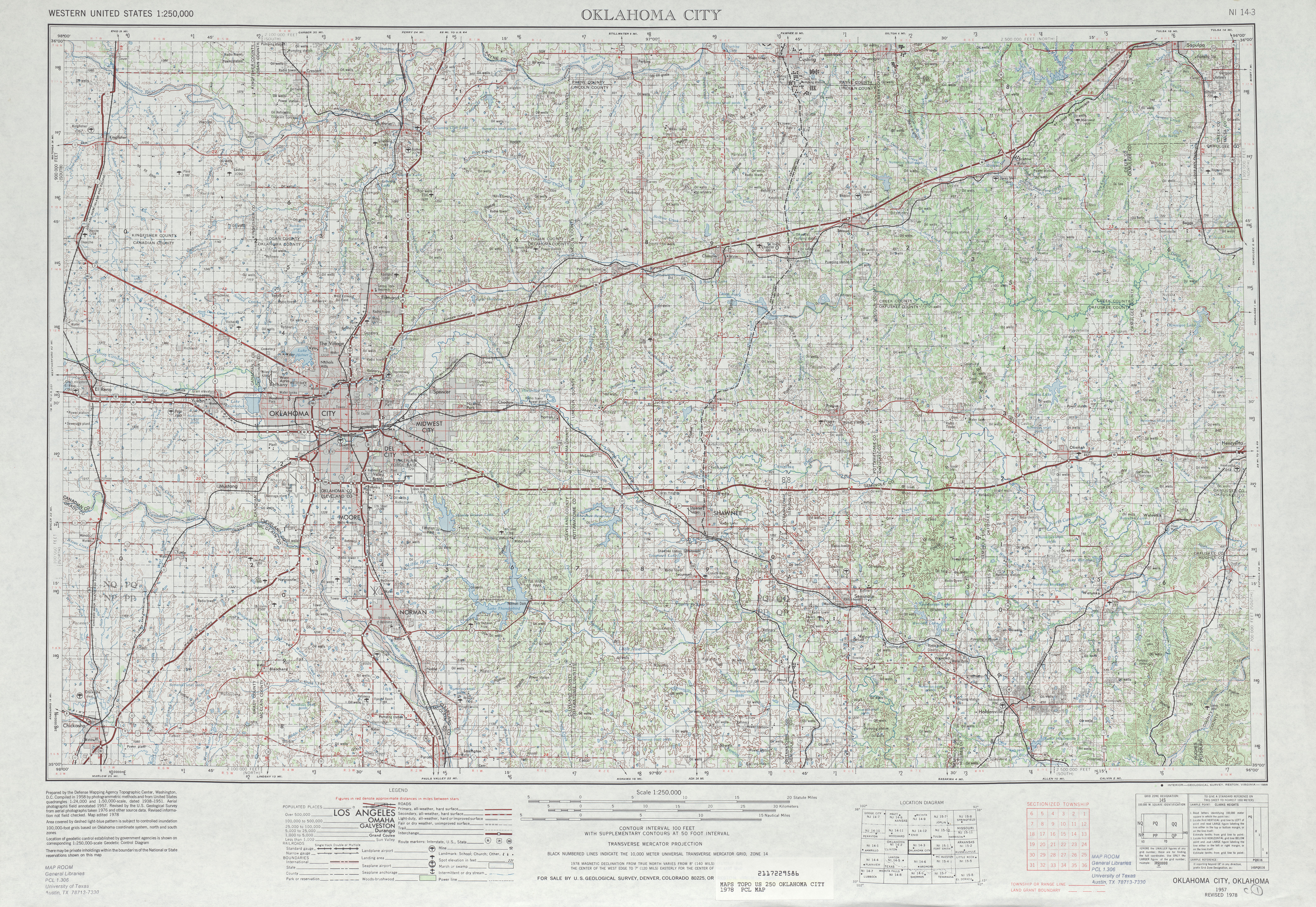 Hoja Oklahoma City del Mapa Topográfico de los Estados Unidos 1978