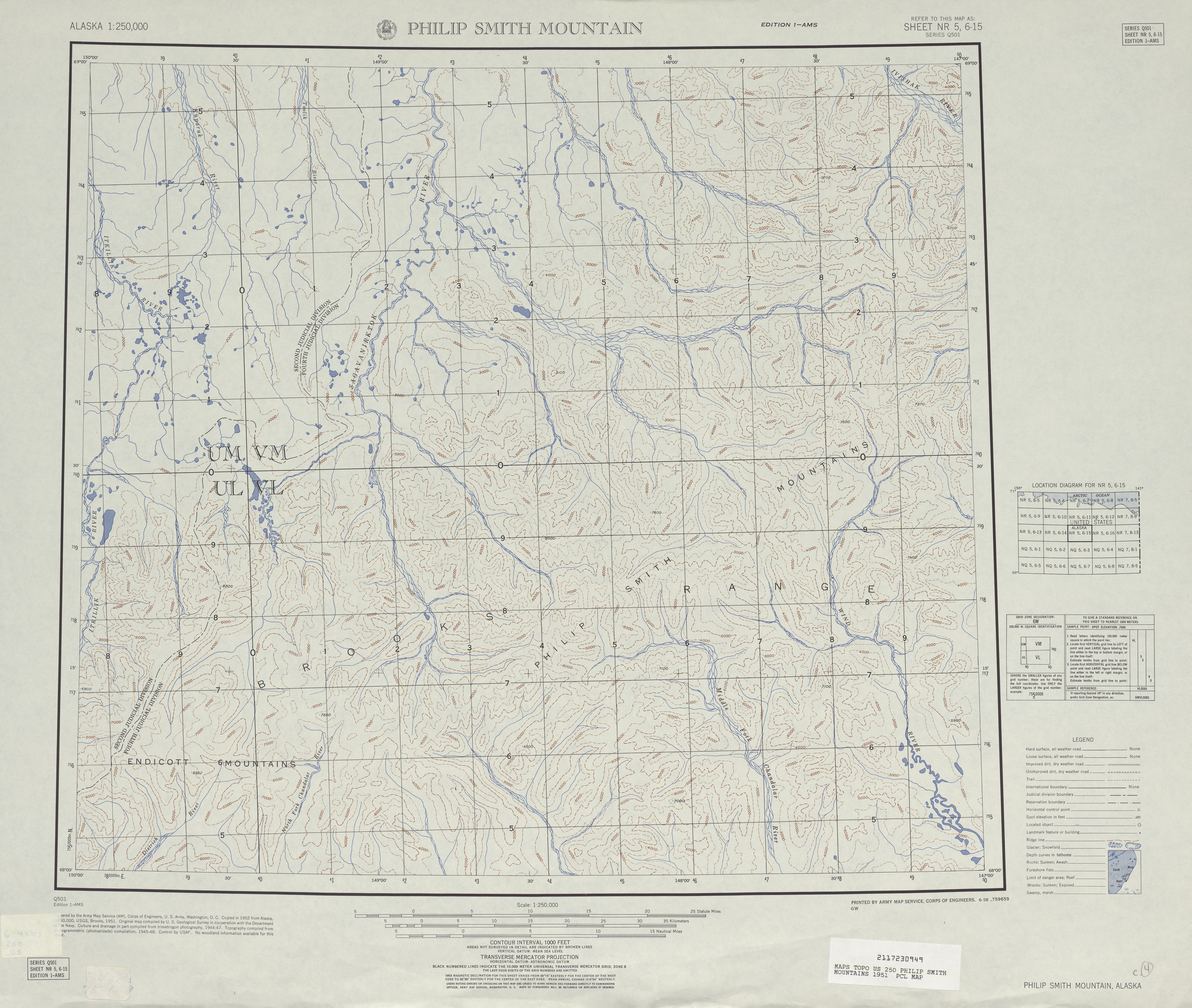 Hoja Philip Smith Mountains del Mapa Topográfico de los Estados Unidos 1951