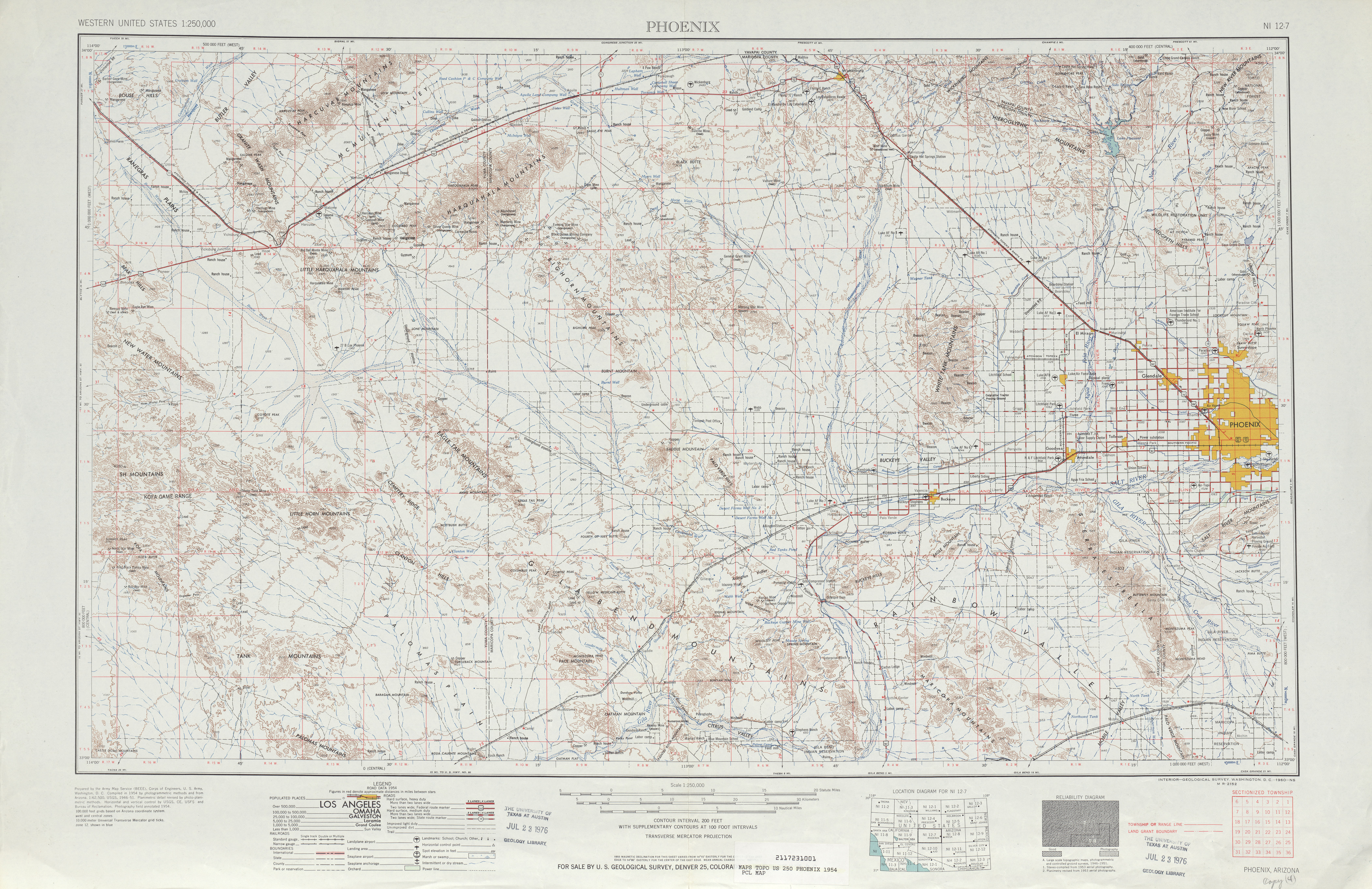 Hoja Phoenix del Mapa Topográfico de los Estados Unidos 1954