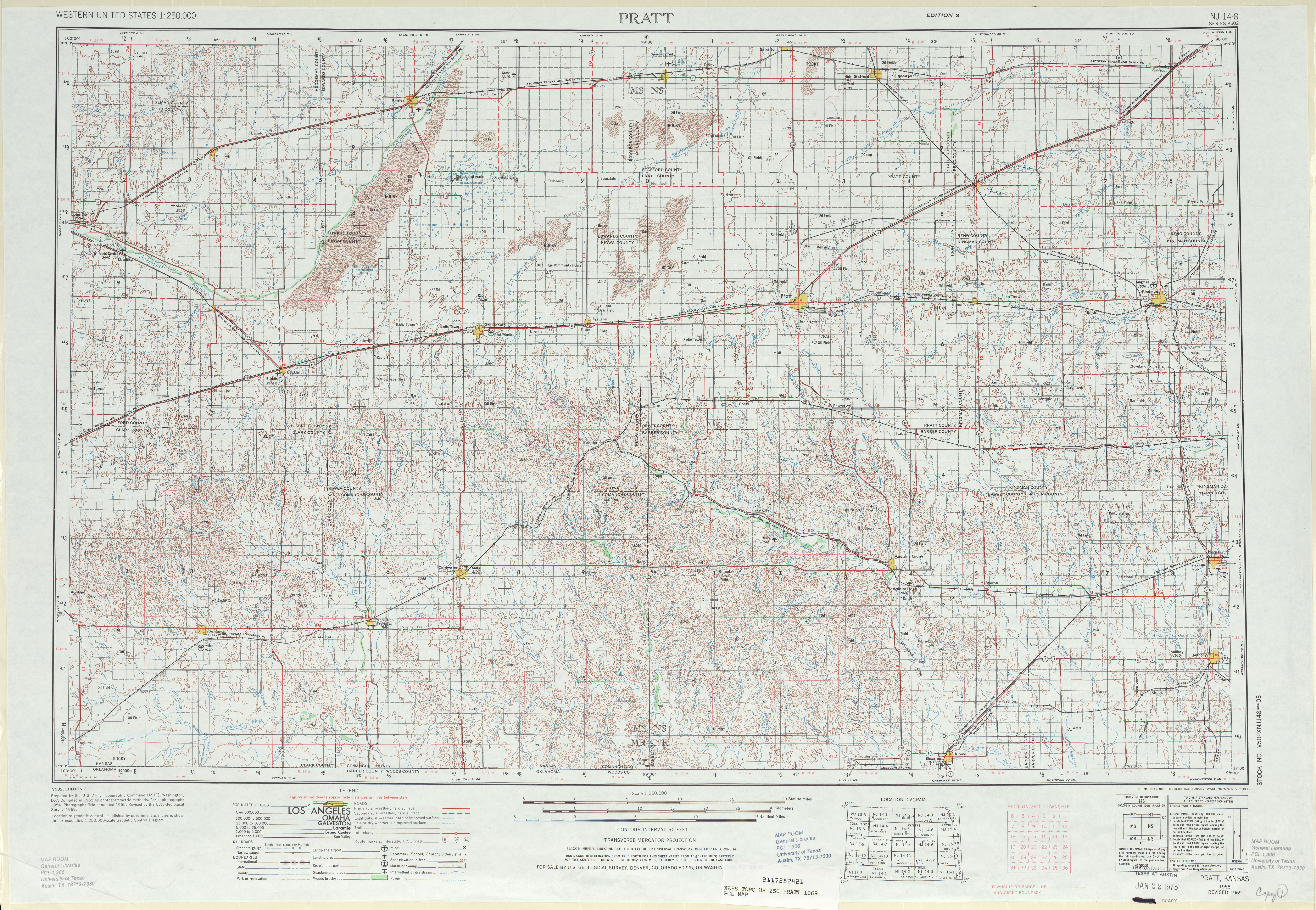 Hoja Pratt del Mapa Topográfico de los Estados Unidos 1969