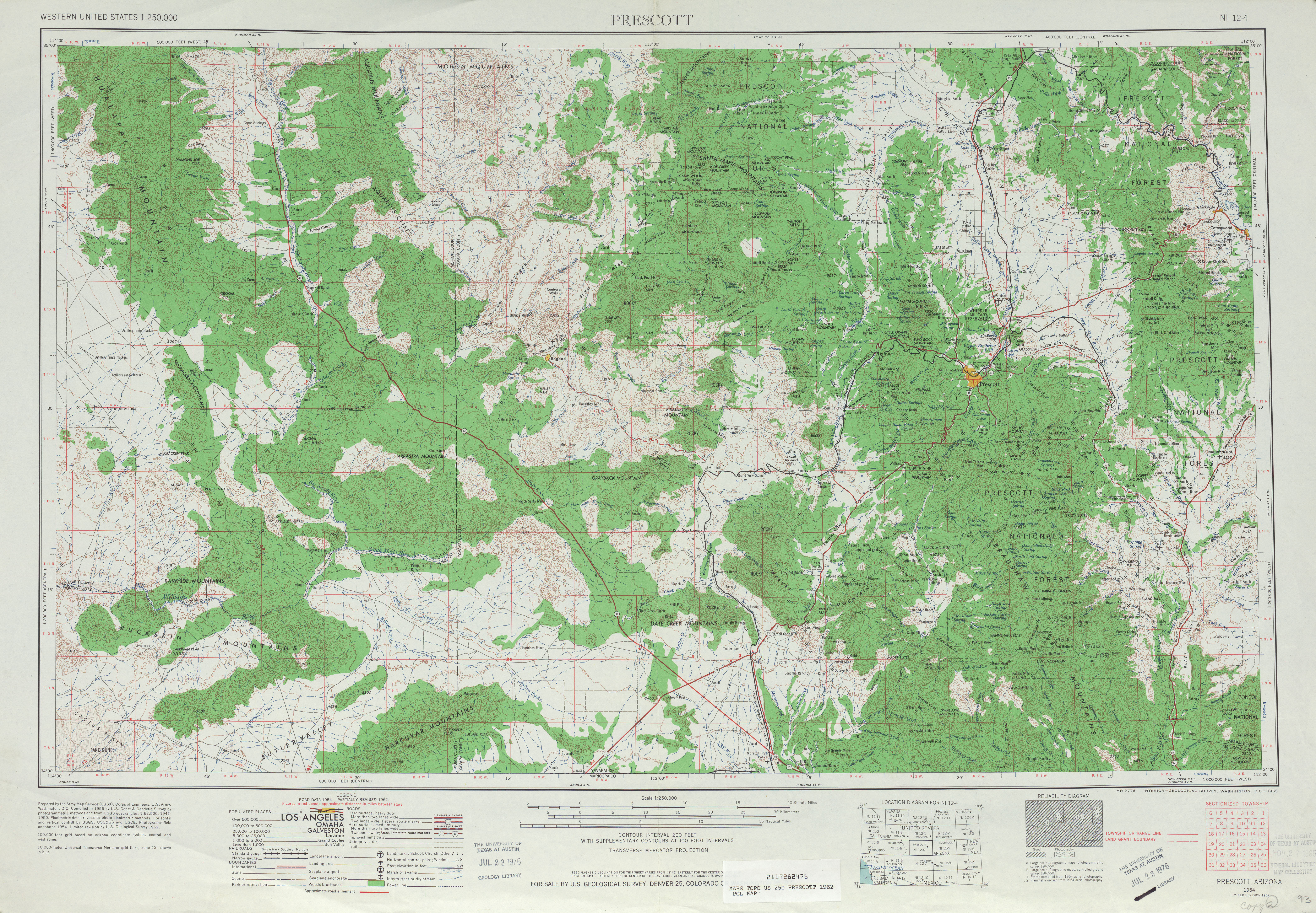 Hoja Prescott del Mapa Topográfico de los Estados Unidos 1962