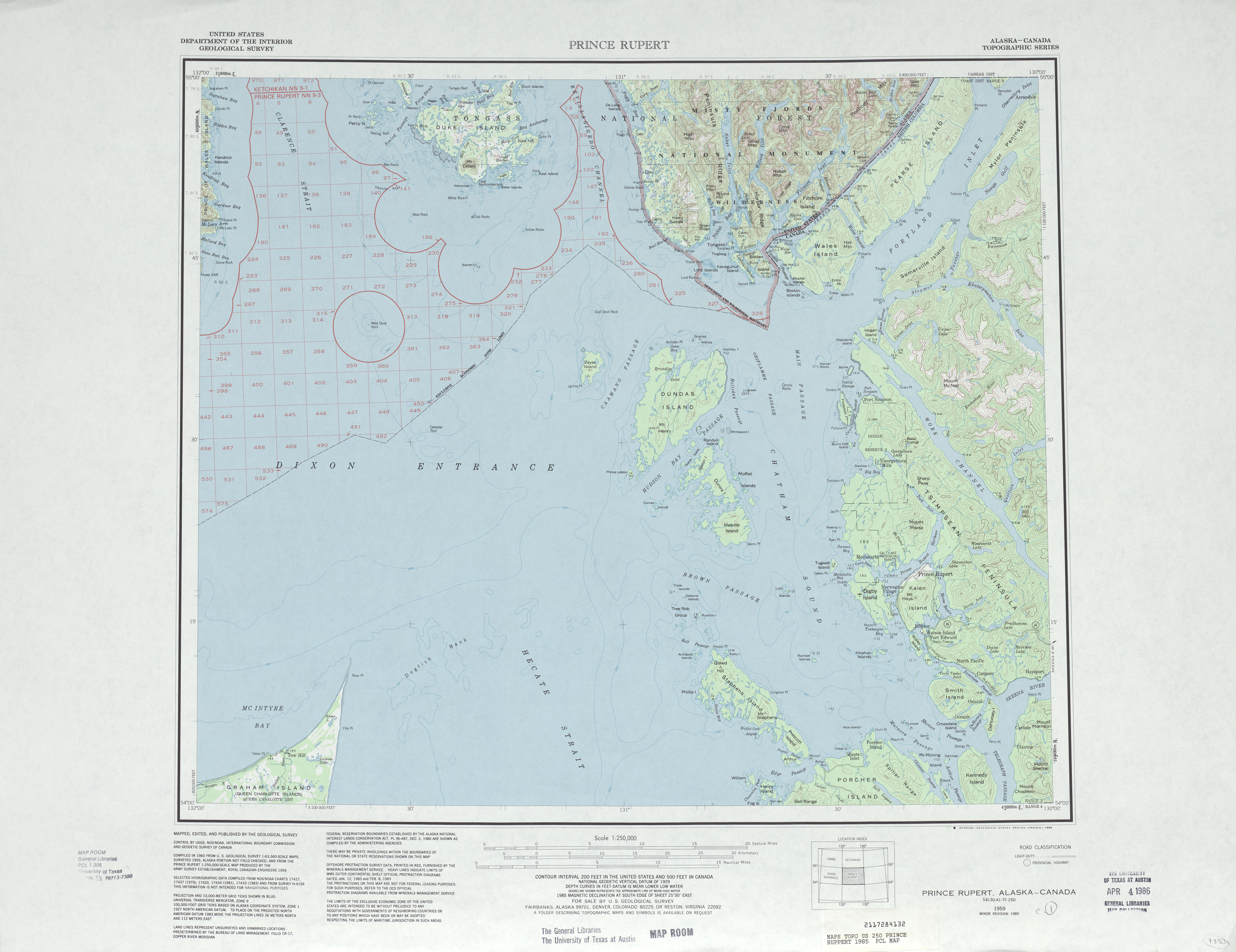 Hoja Prince Rupert del Mapa Topográfico de los Estados Unidos 1985