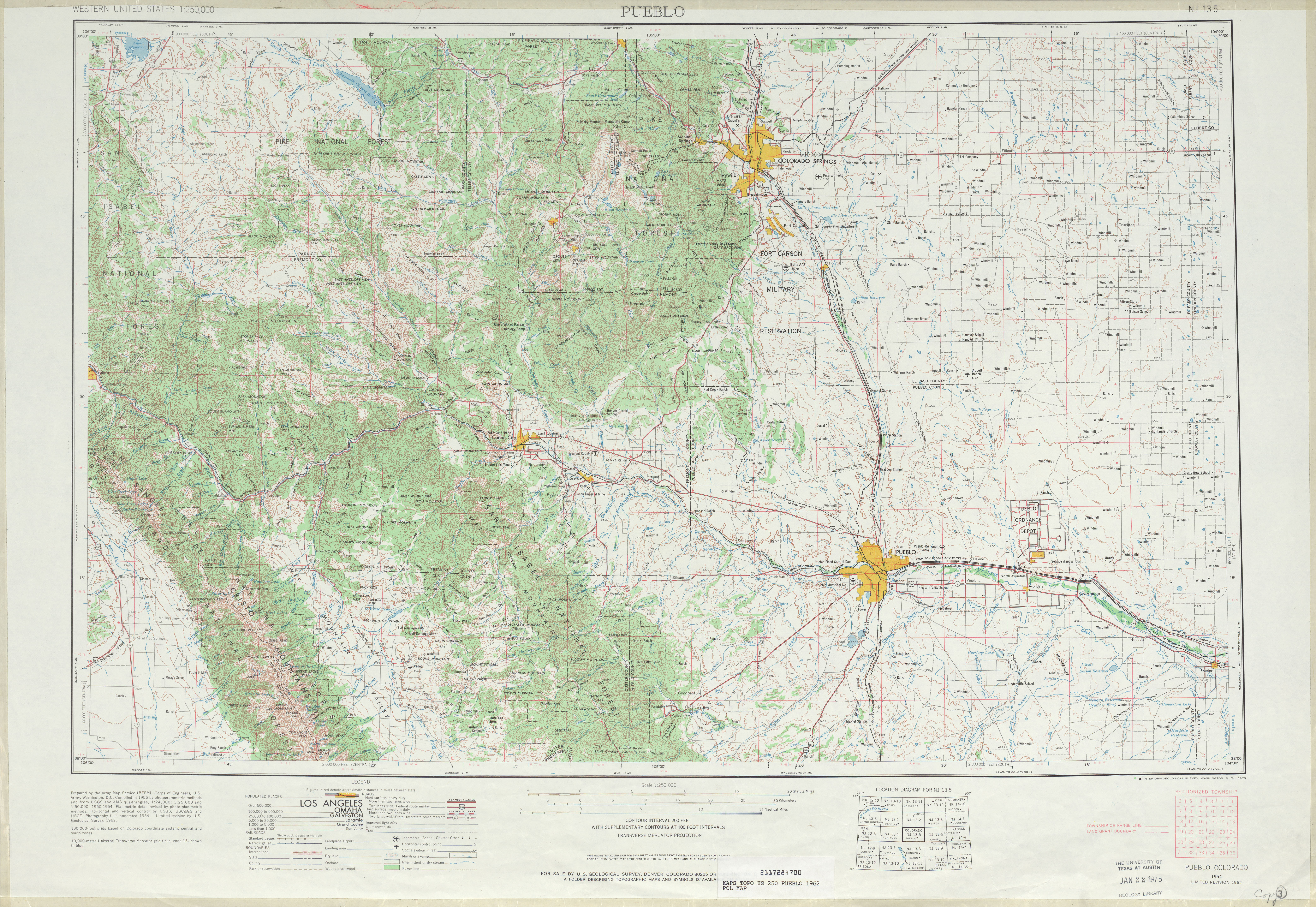 Hoja Pueblo del Mapa Topográfico de los Estados Unidos 1962