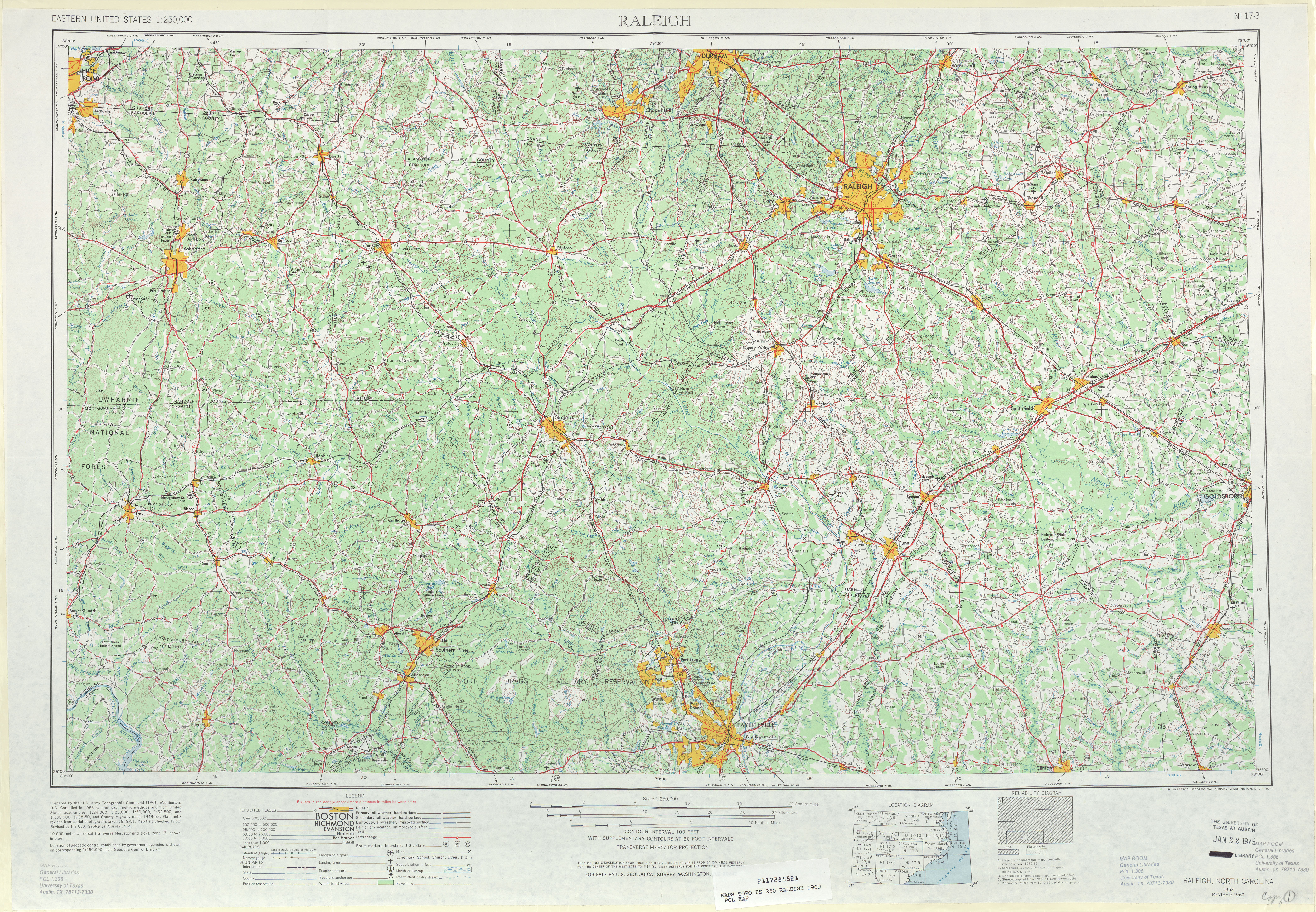 Hoja Raleigh del Mapa Topográfico de los Estados Unidos 1969