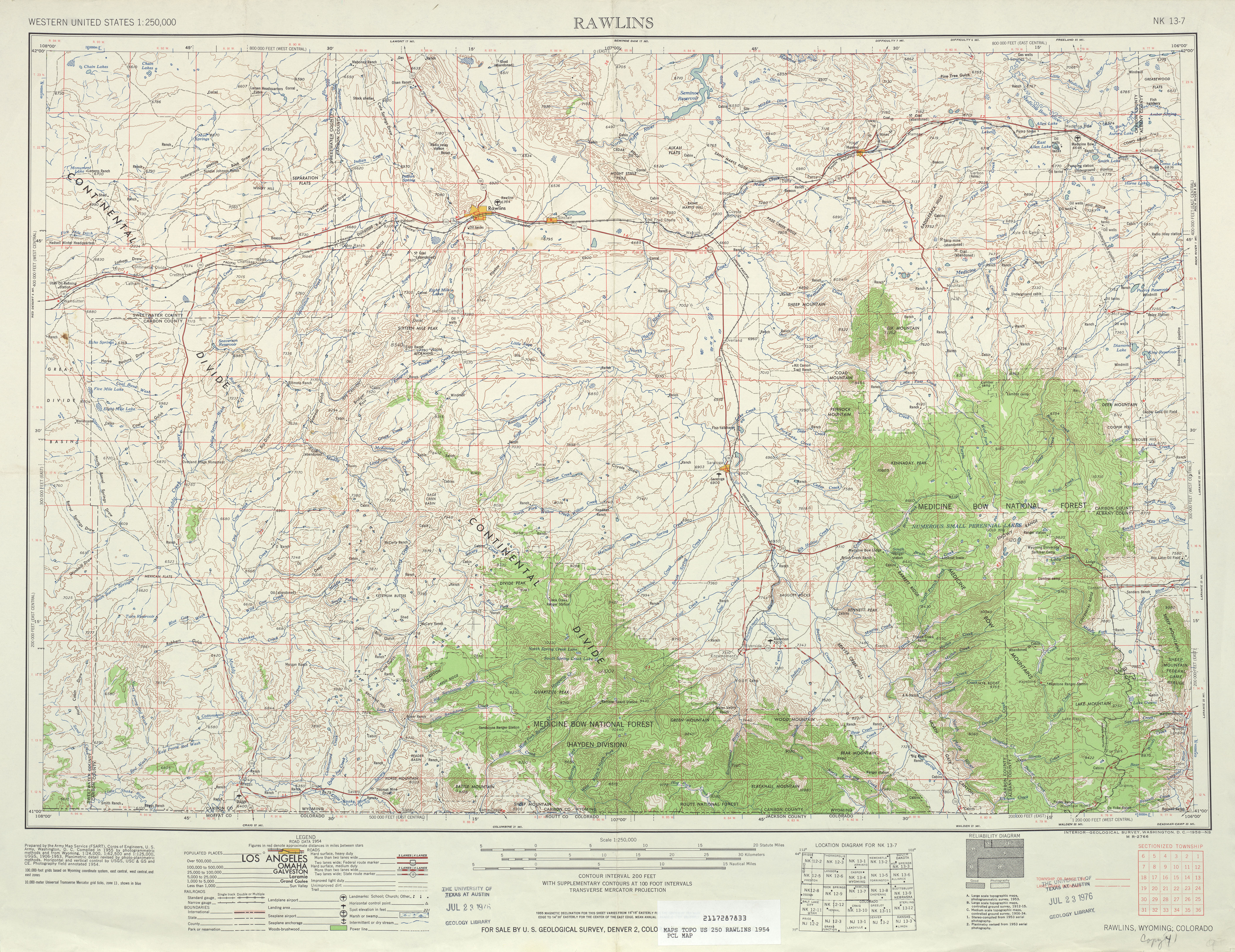 Hoja Rawlins del Mapa Topográfico de los Estados Unidos 1954