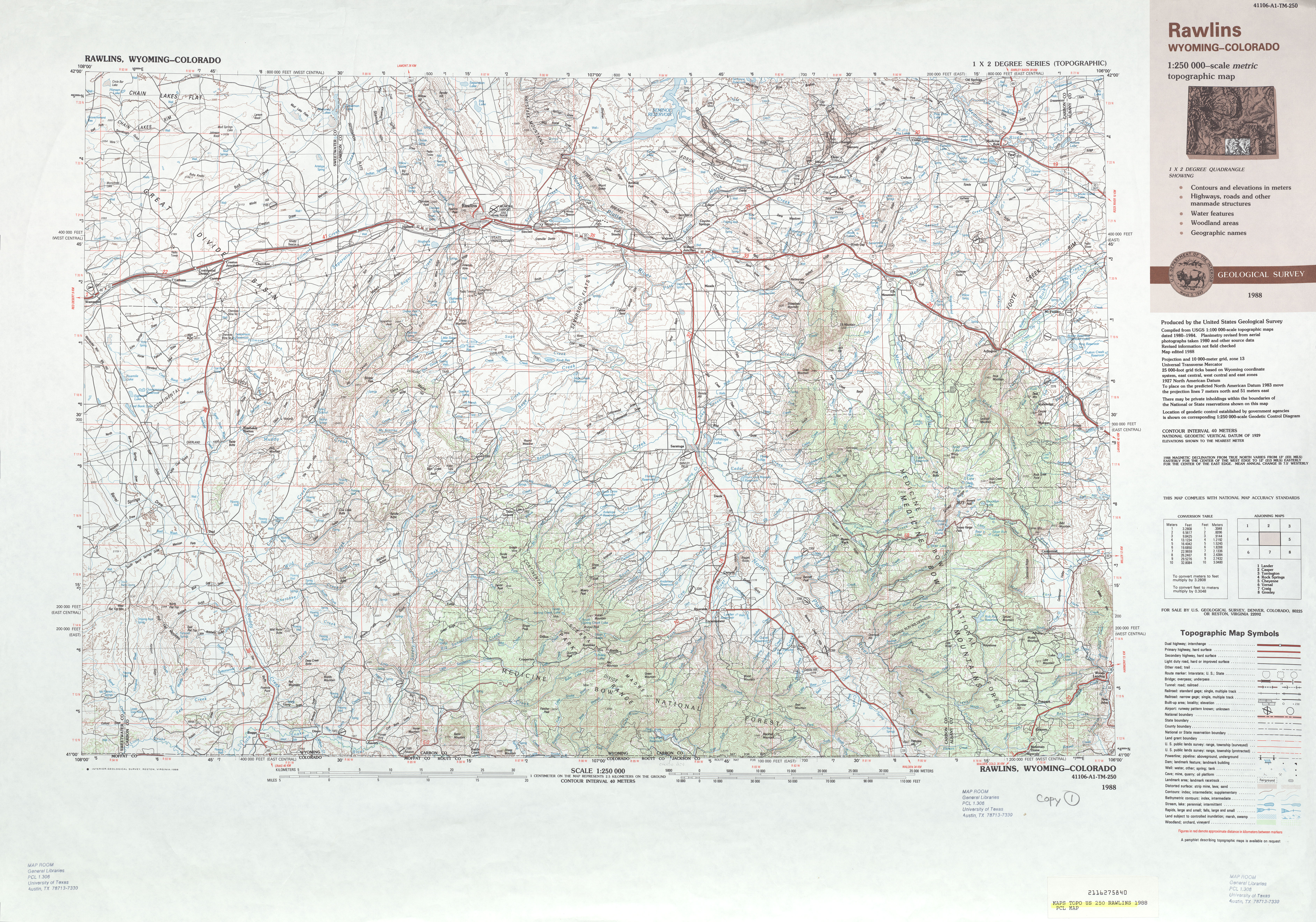 Hoja Rawlins del Mapa Topográfico de los Estados Unidos 1988