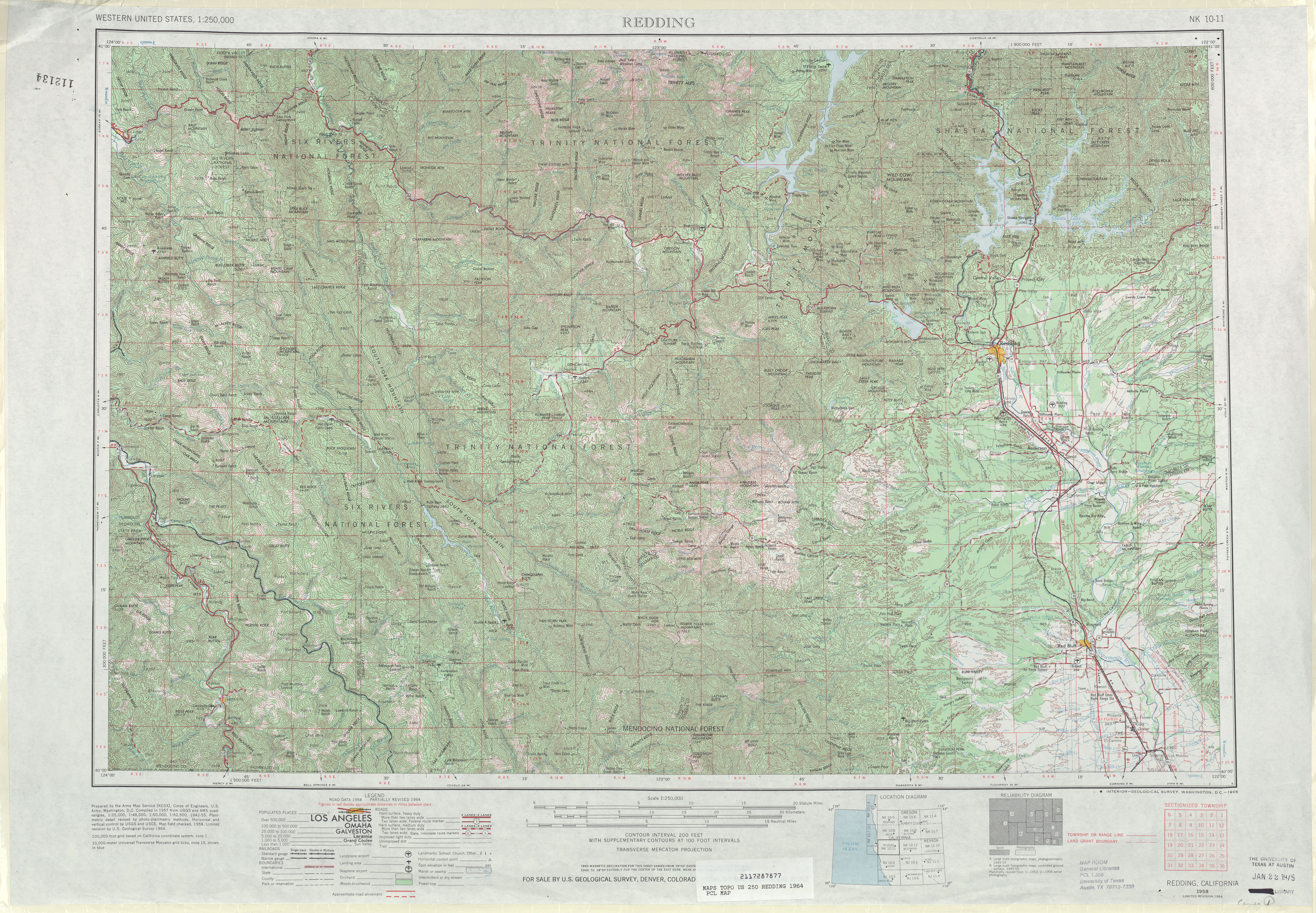 Hoja Redding del Mapa Topográfico de los Estados Unidos 1964