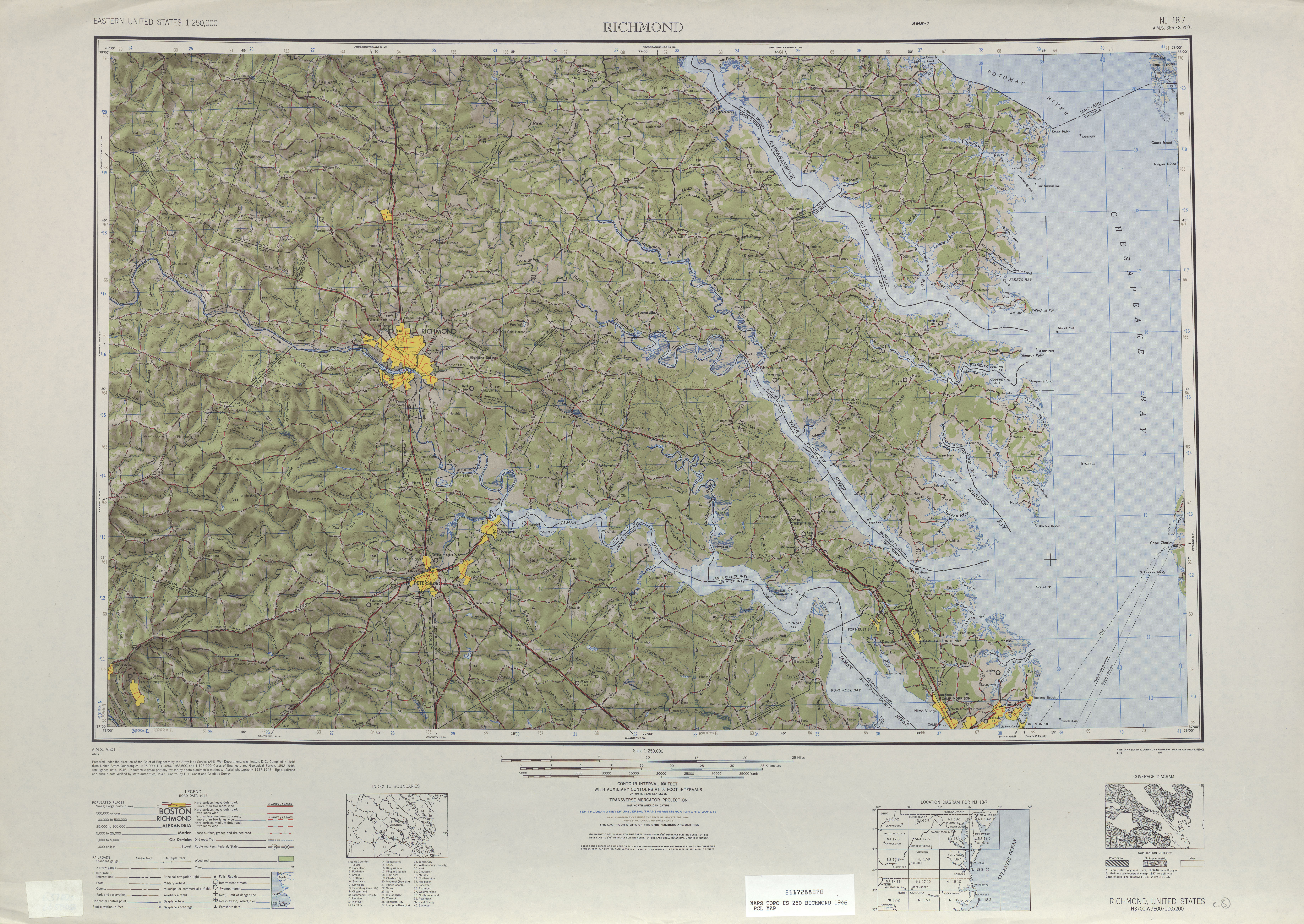 Hoja Richmond del Mapa Topográfico de los Estados Unidos 1946