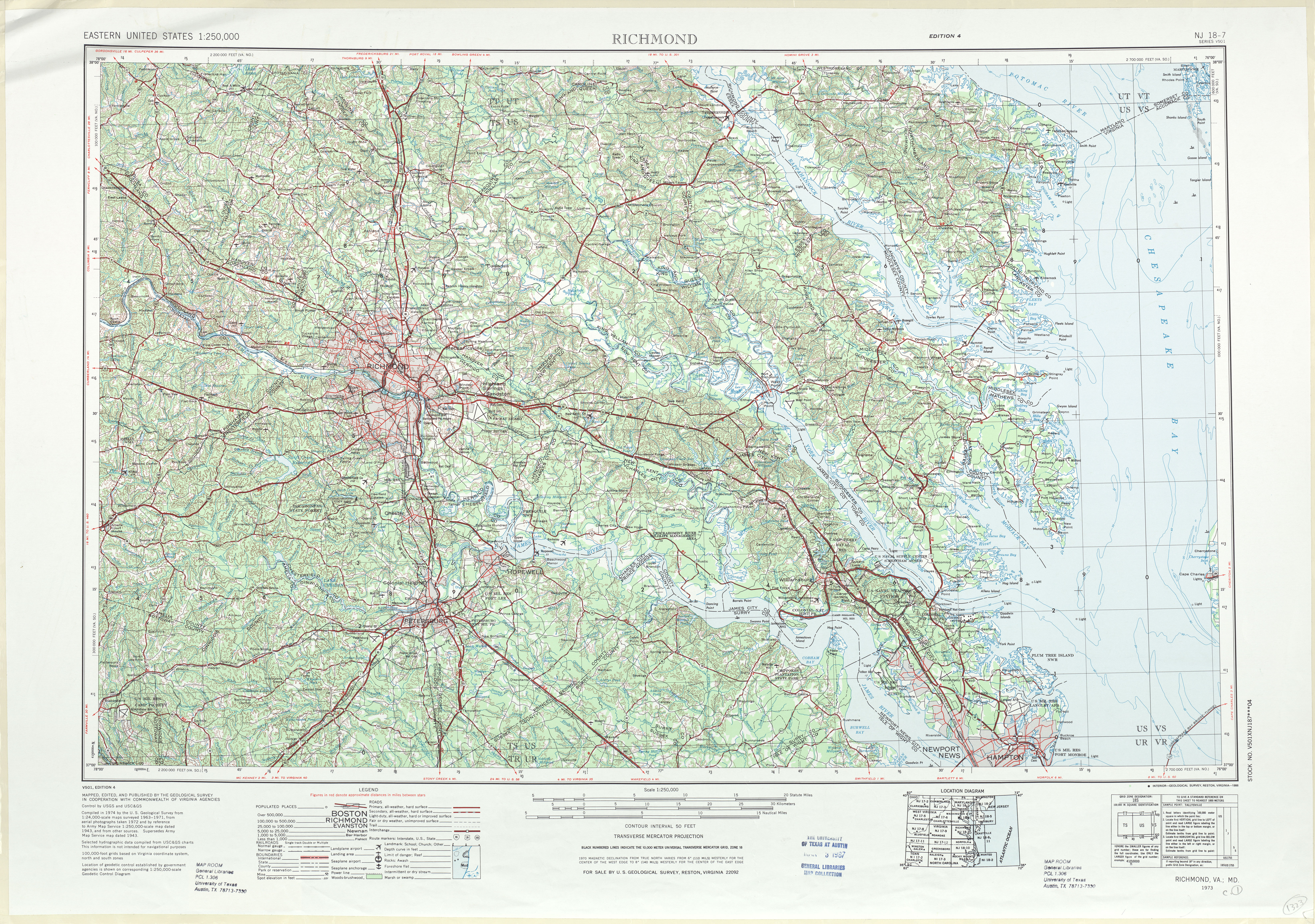 Hoja Richmond del Mapa Topográfico de los Estados Unidos 1972