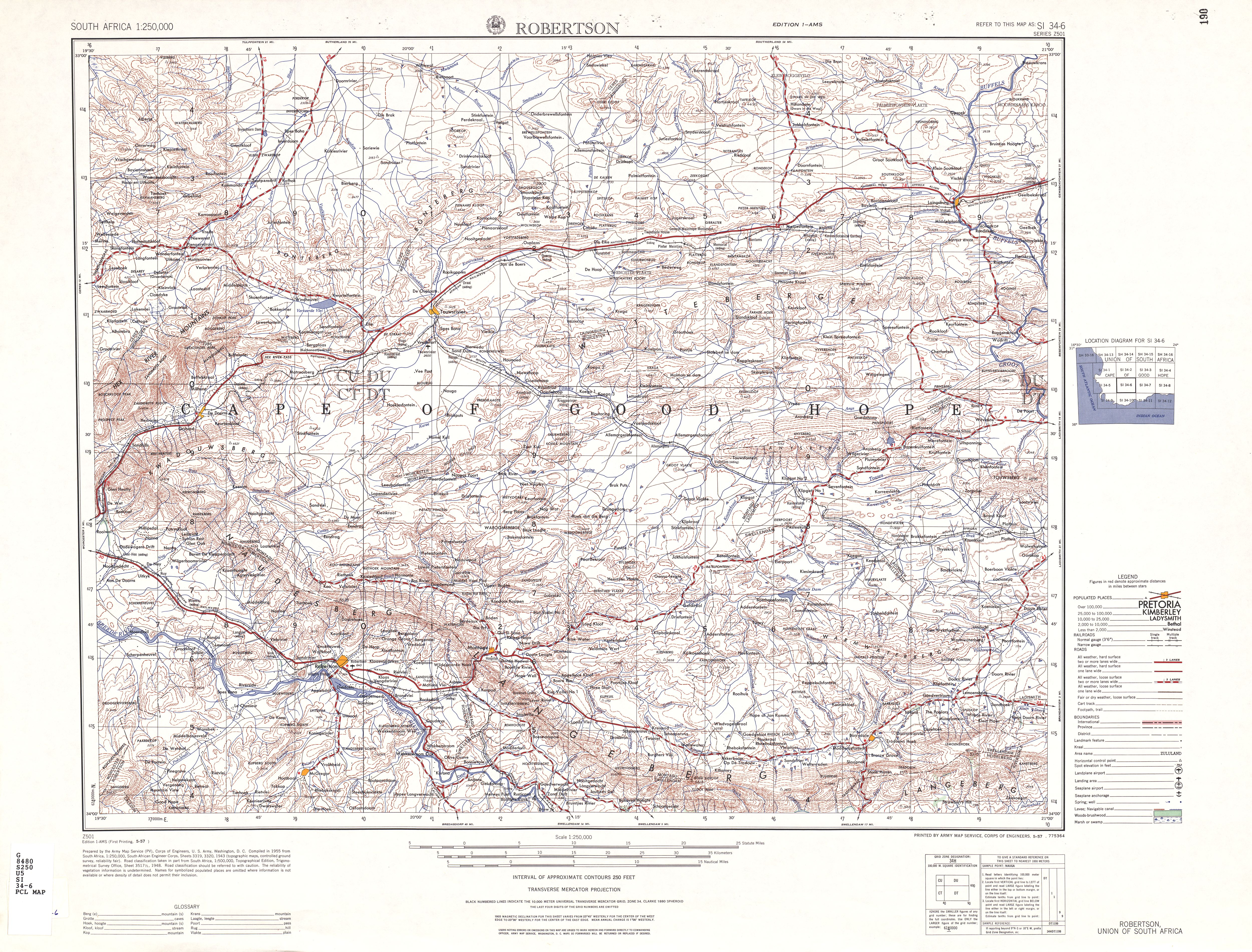 Hoja Robertson del Mapa Topográfico de África Meridional 1954