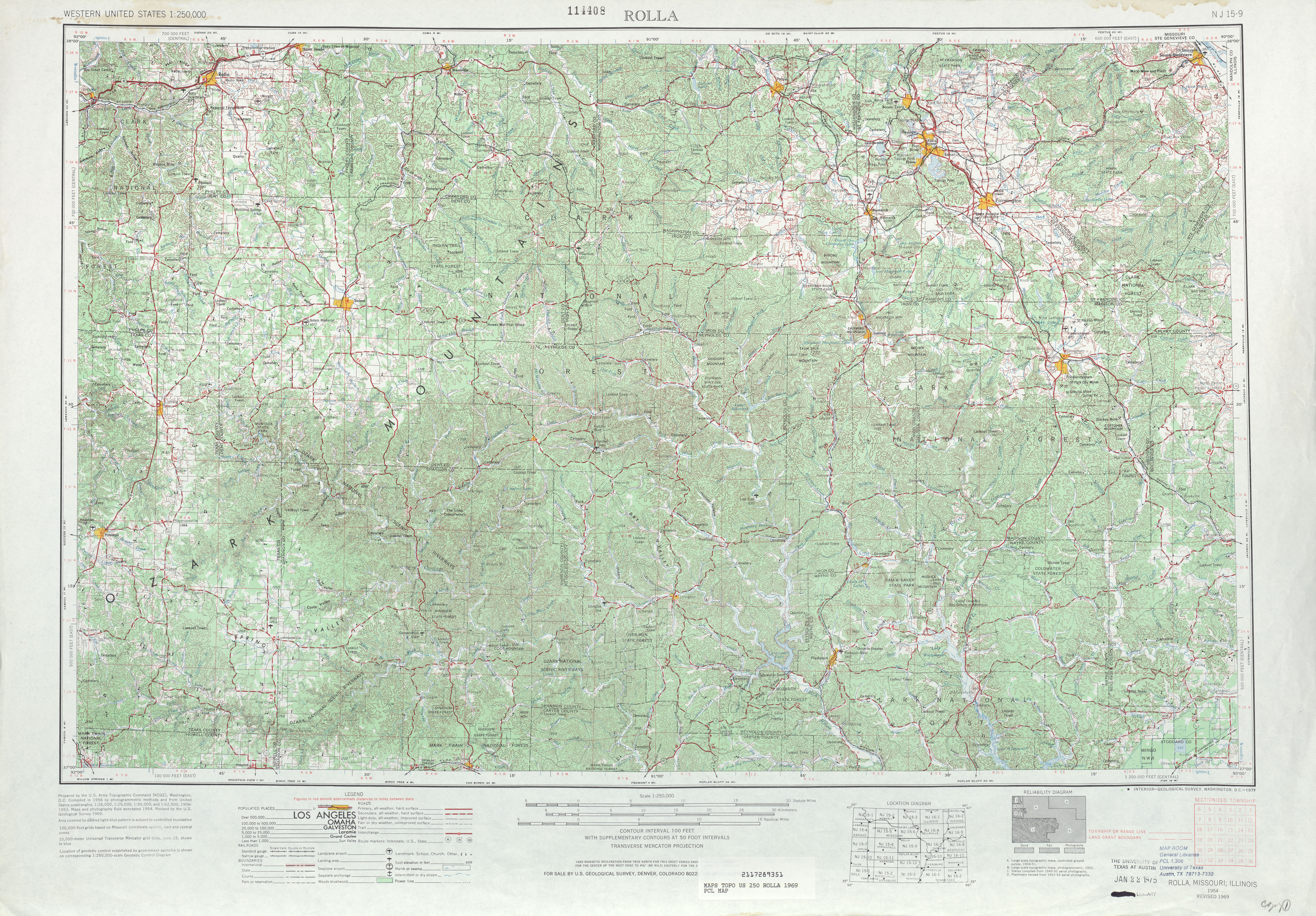 Hoja Rolla del Mapa Topográfico de los Estados Unidos 1969