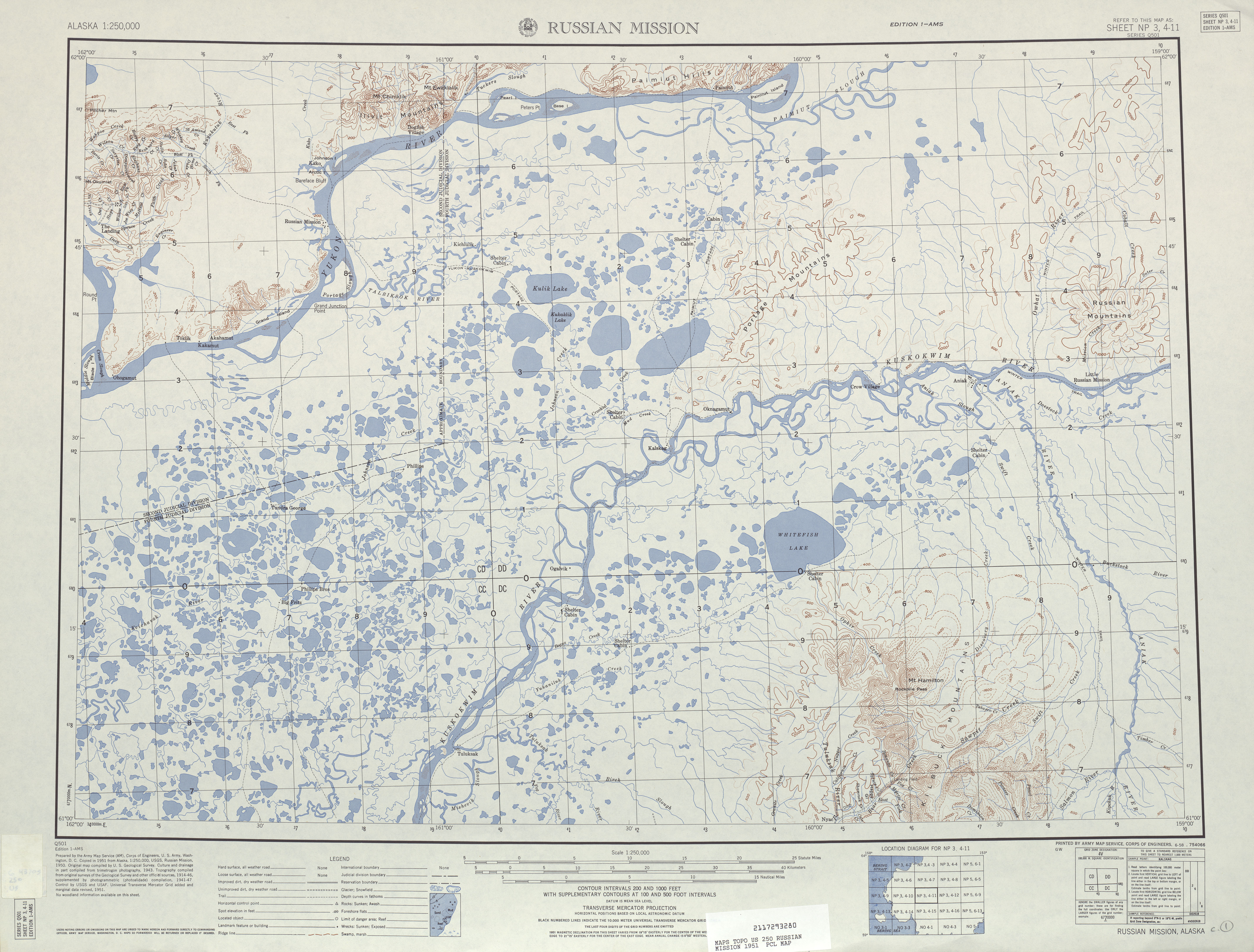 Hoja Russian Mission del Mapa Topográfico de los Estados Unidos 1951