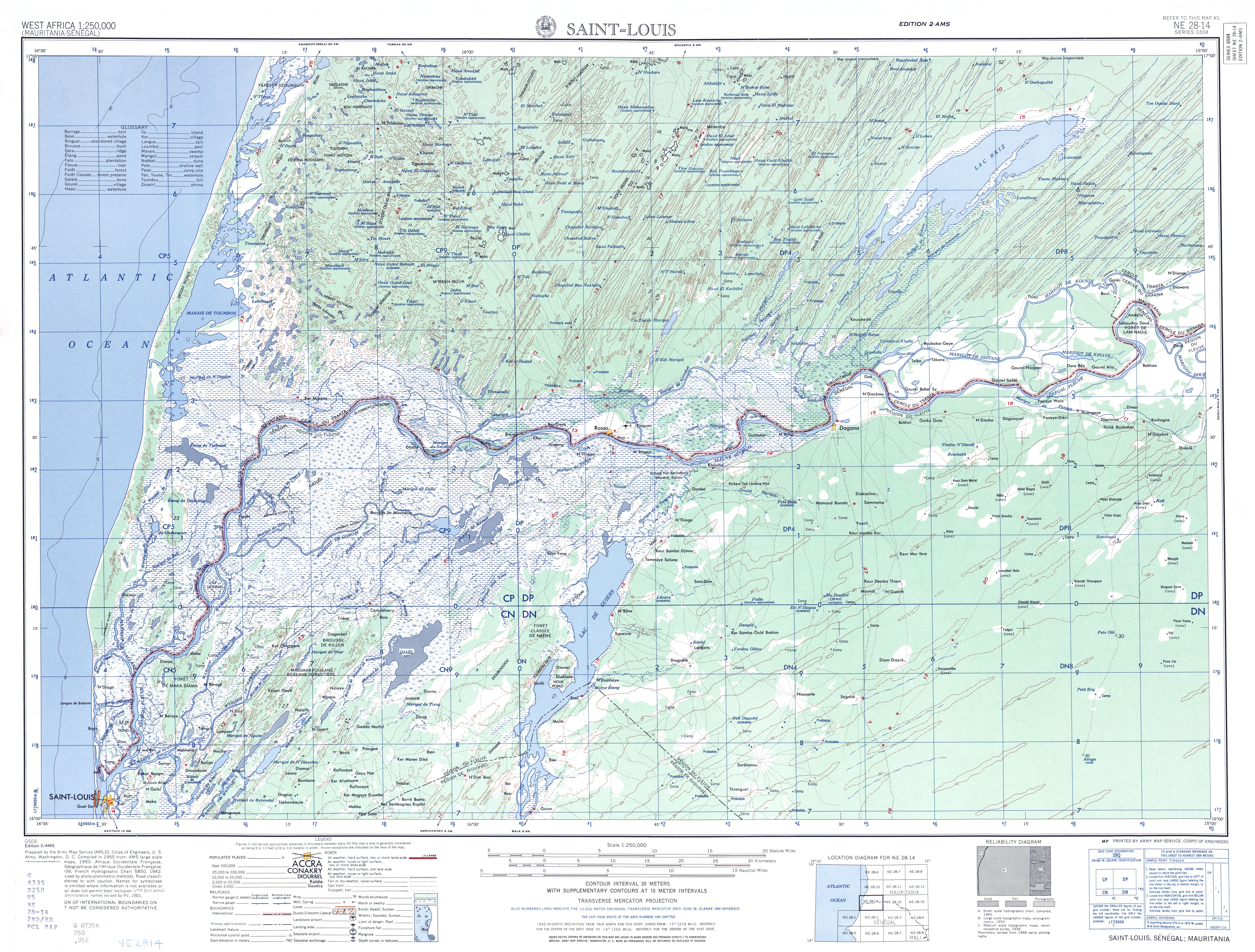 Hoja Saint Louis del Mapa Topográfico de África Occidental 1955