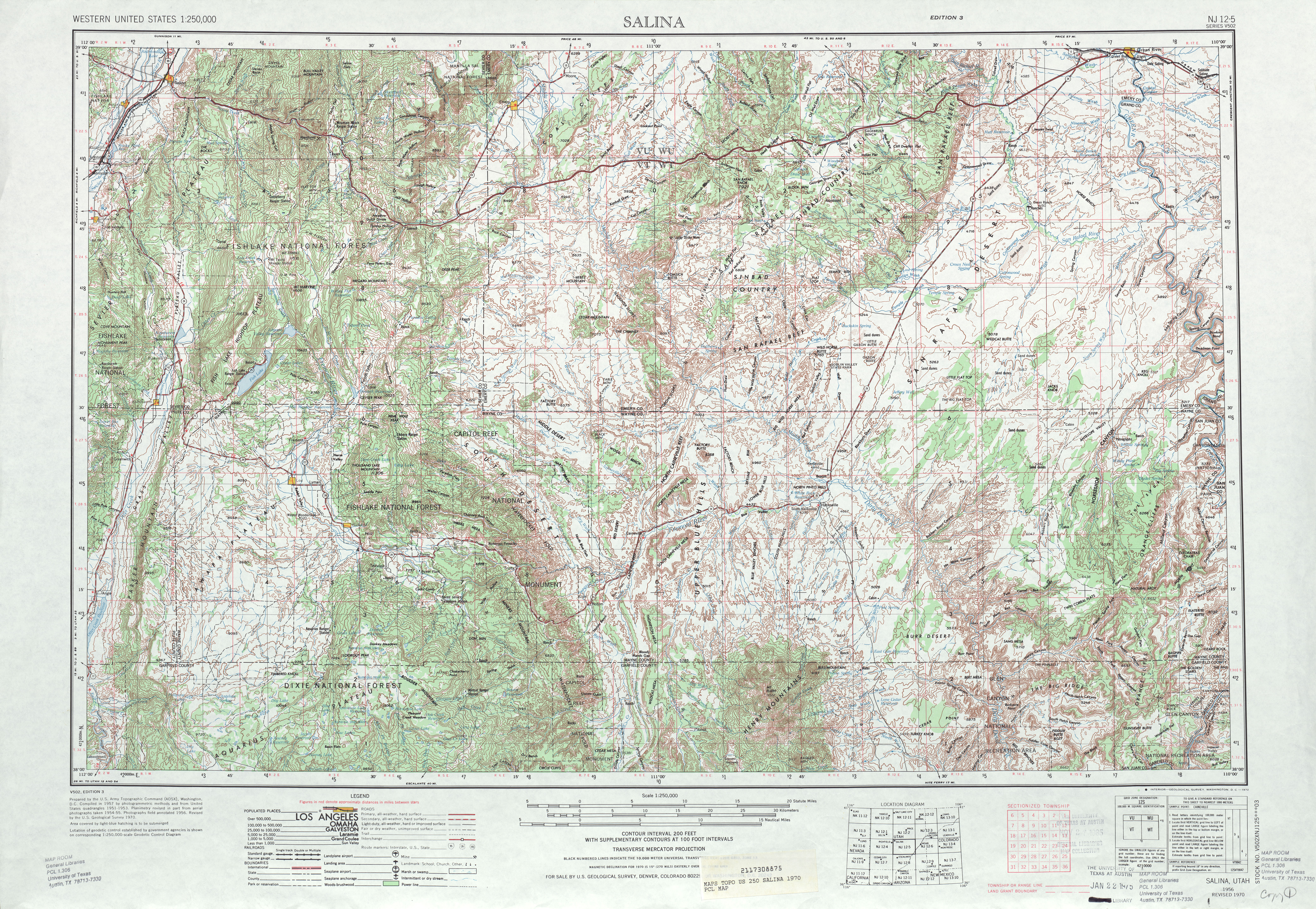 Hoja Salina del Mapa Topográfico de los Estados Unidos 1970