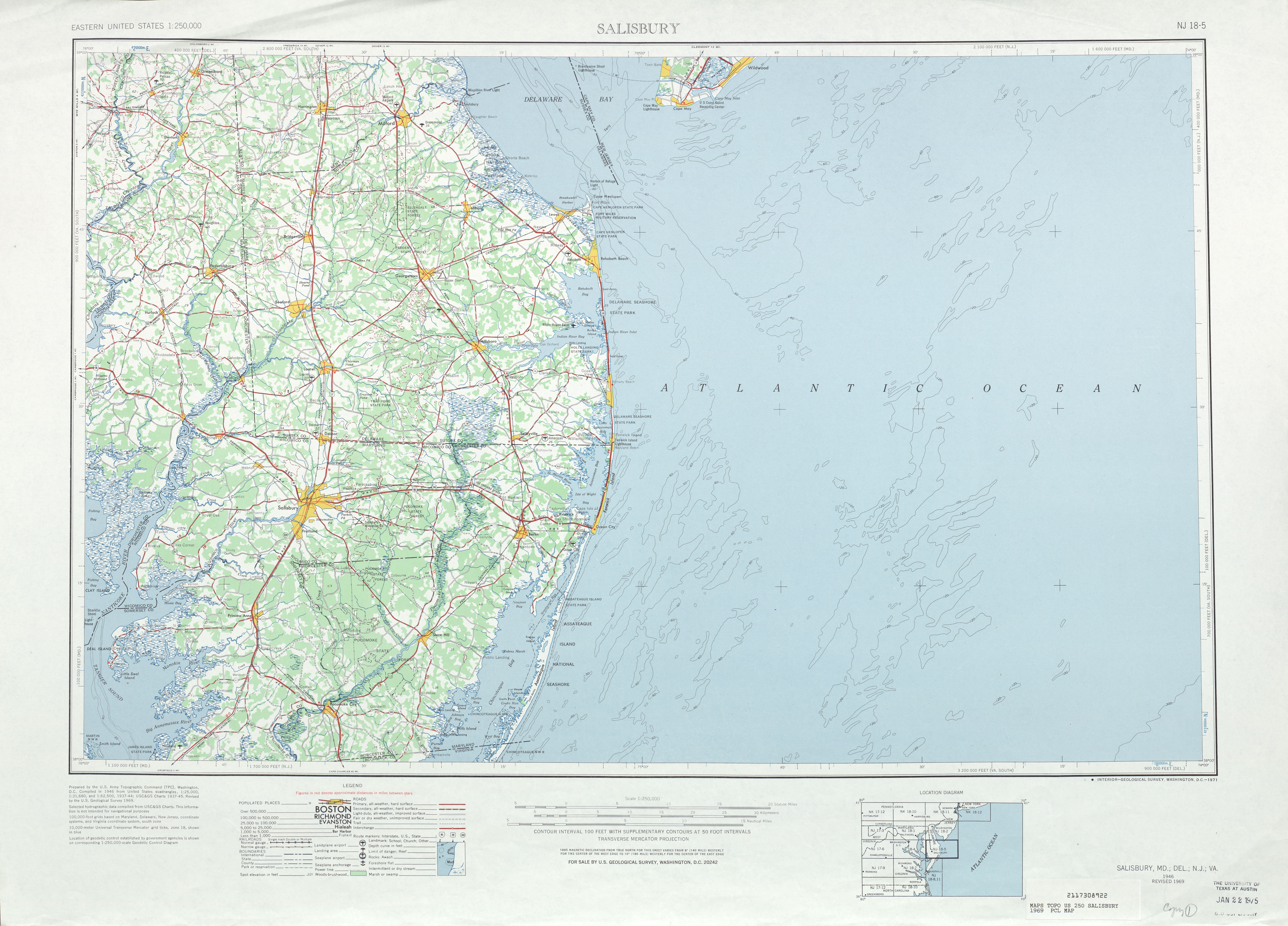 Hoja Salisbury del Mapa Topográfico de los Estados Unidos 1969