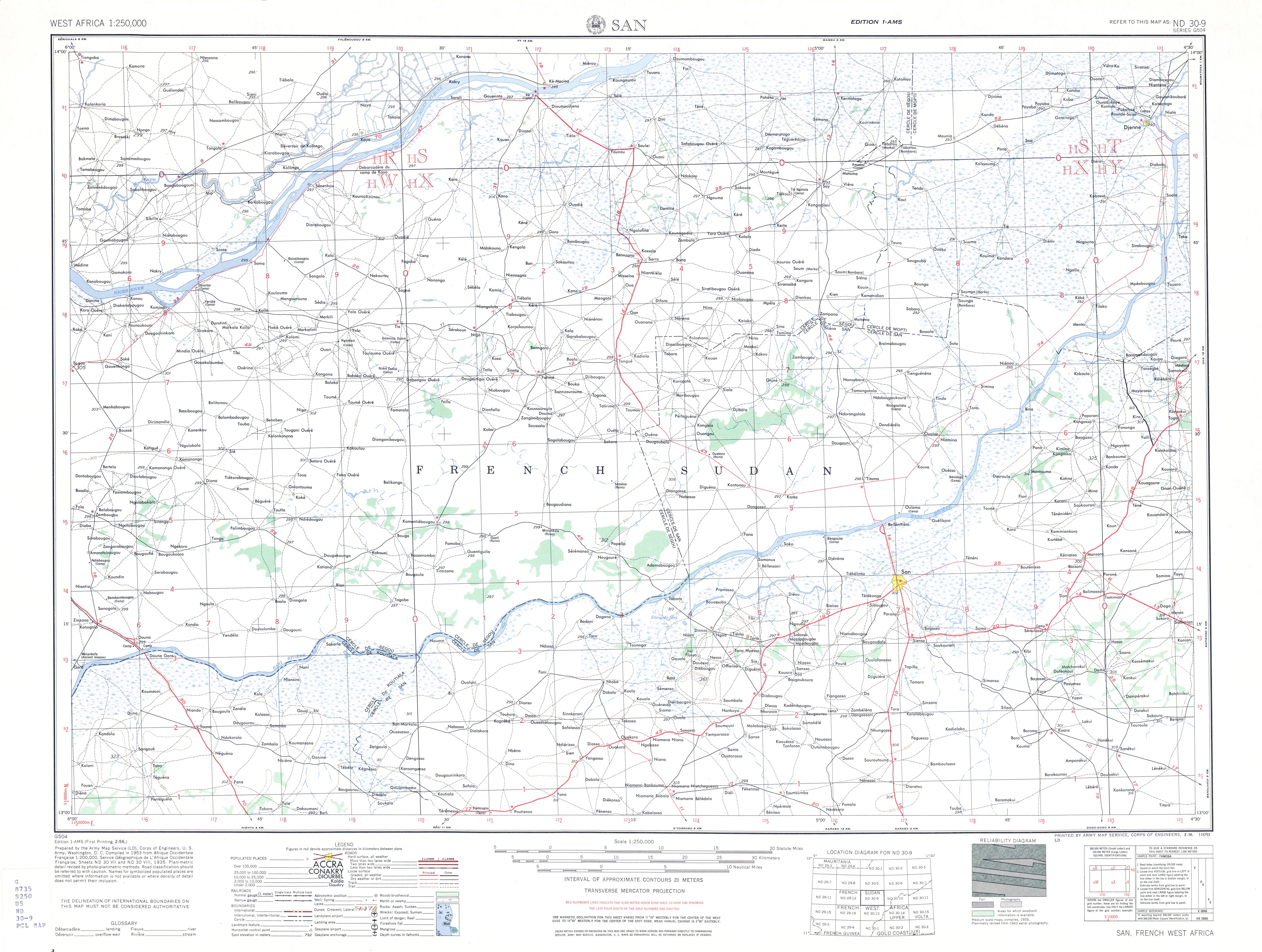 Hoja San del Mapa Topográfico de África Occidental 1955