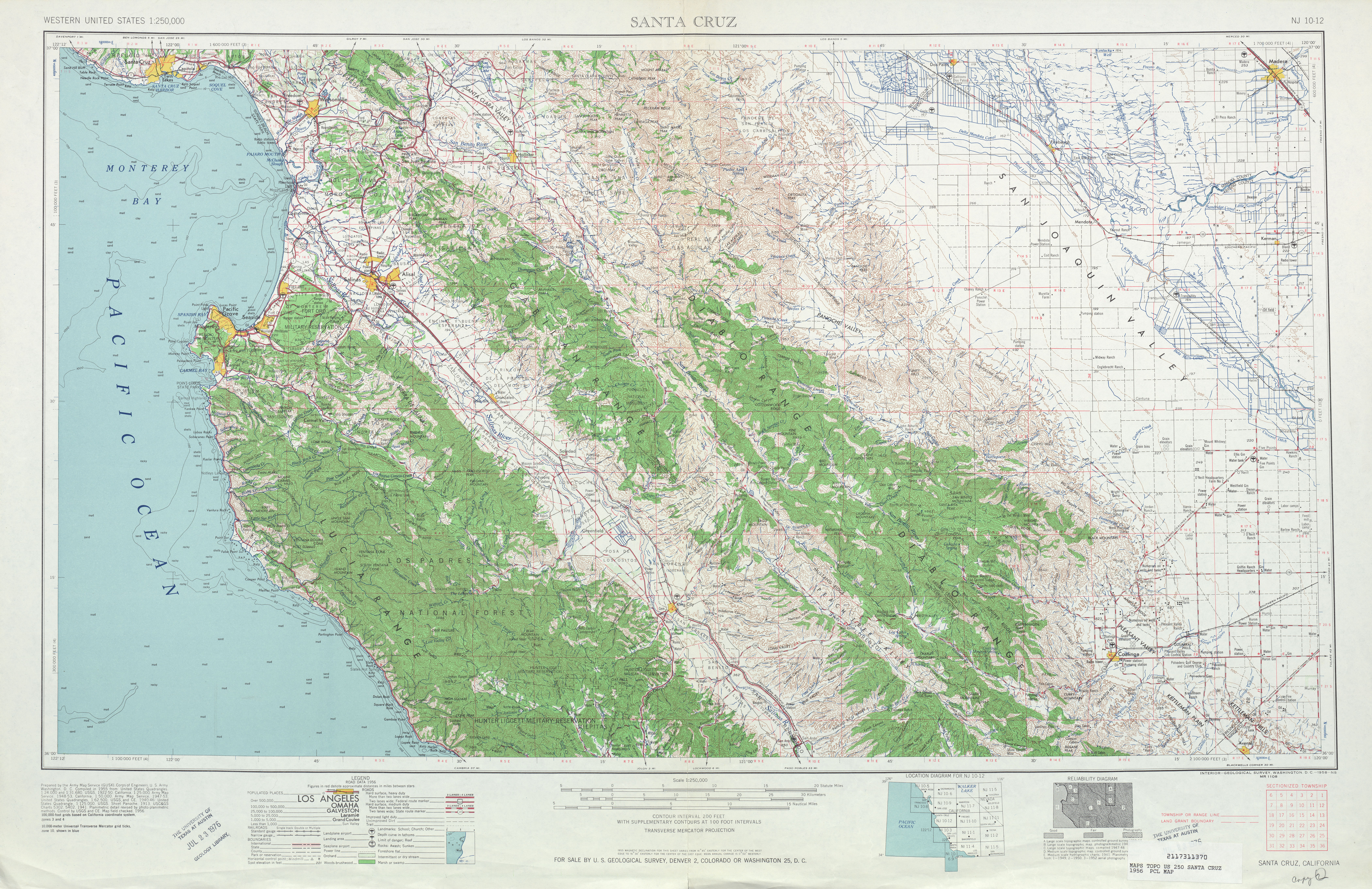 Hoja Santa Cruz del Mapa Topográfico de los Estados Unidos 1956