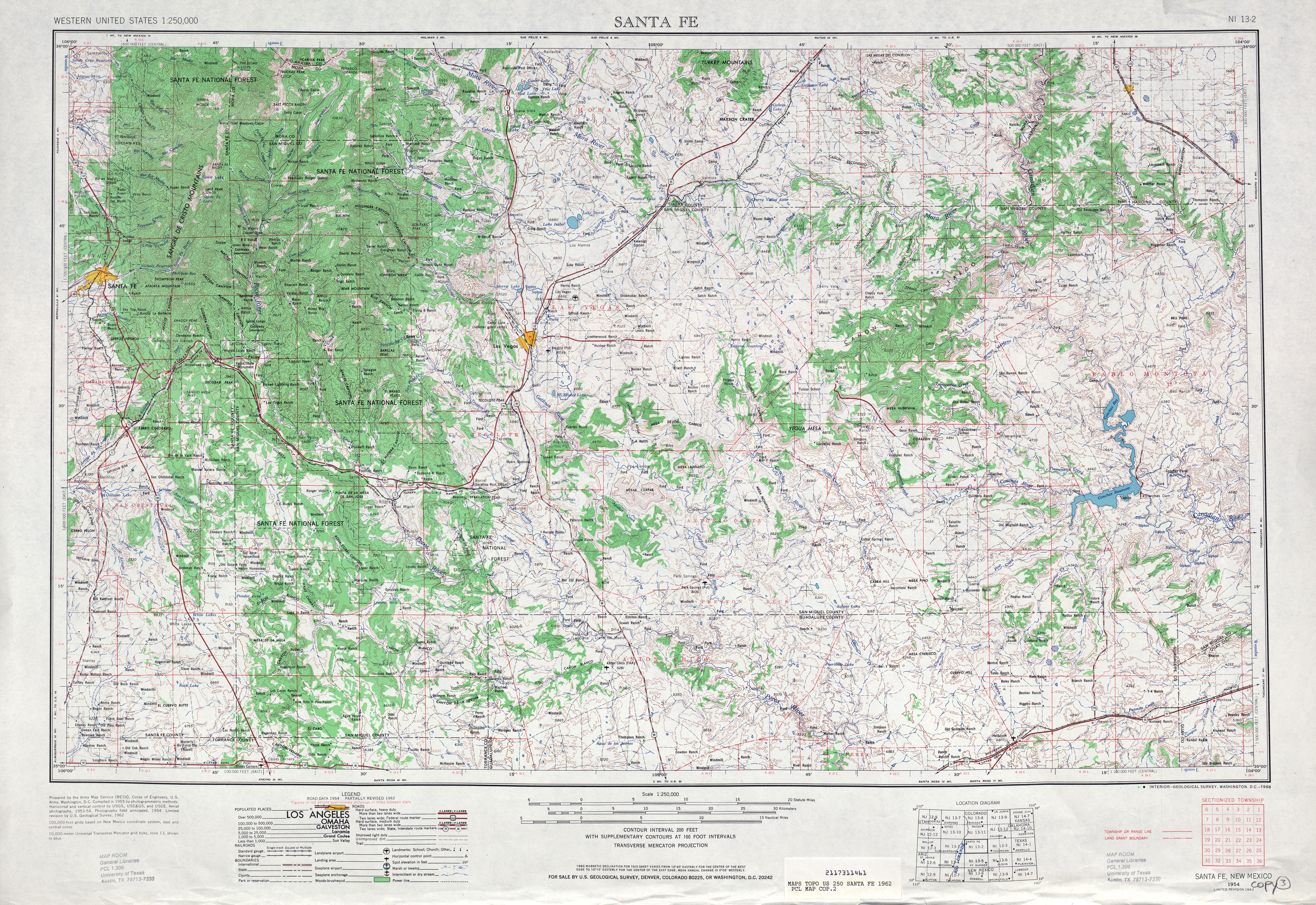 Hoja Santa Fe del Mapa Topográfico de los Estados Unidos 1962