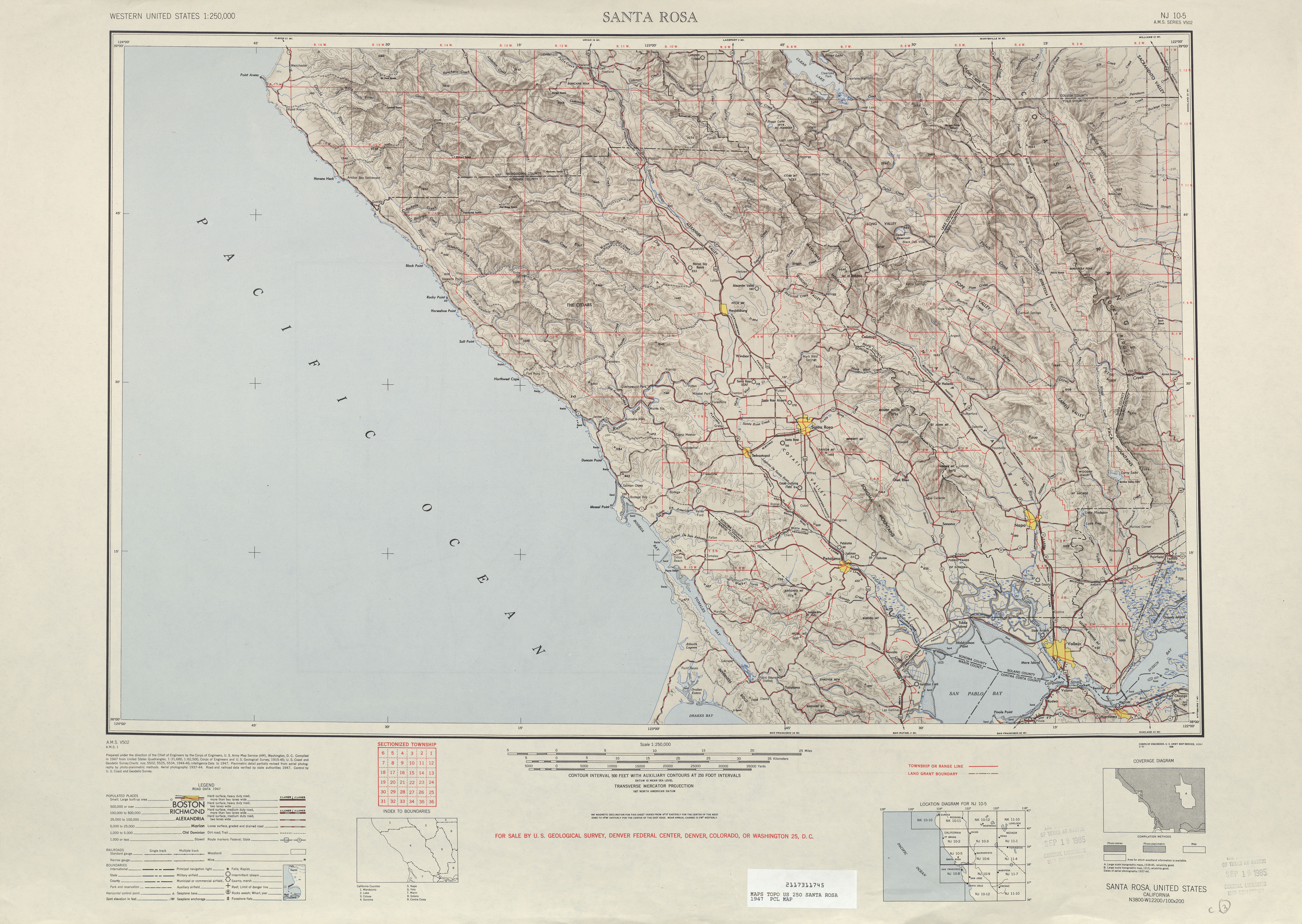 Hoja Santa Rosa del Mapa Topográfico de los Estados Unidos 1947