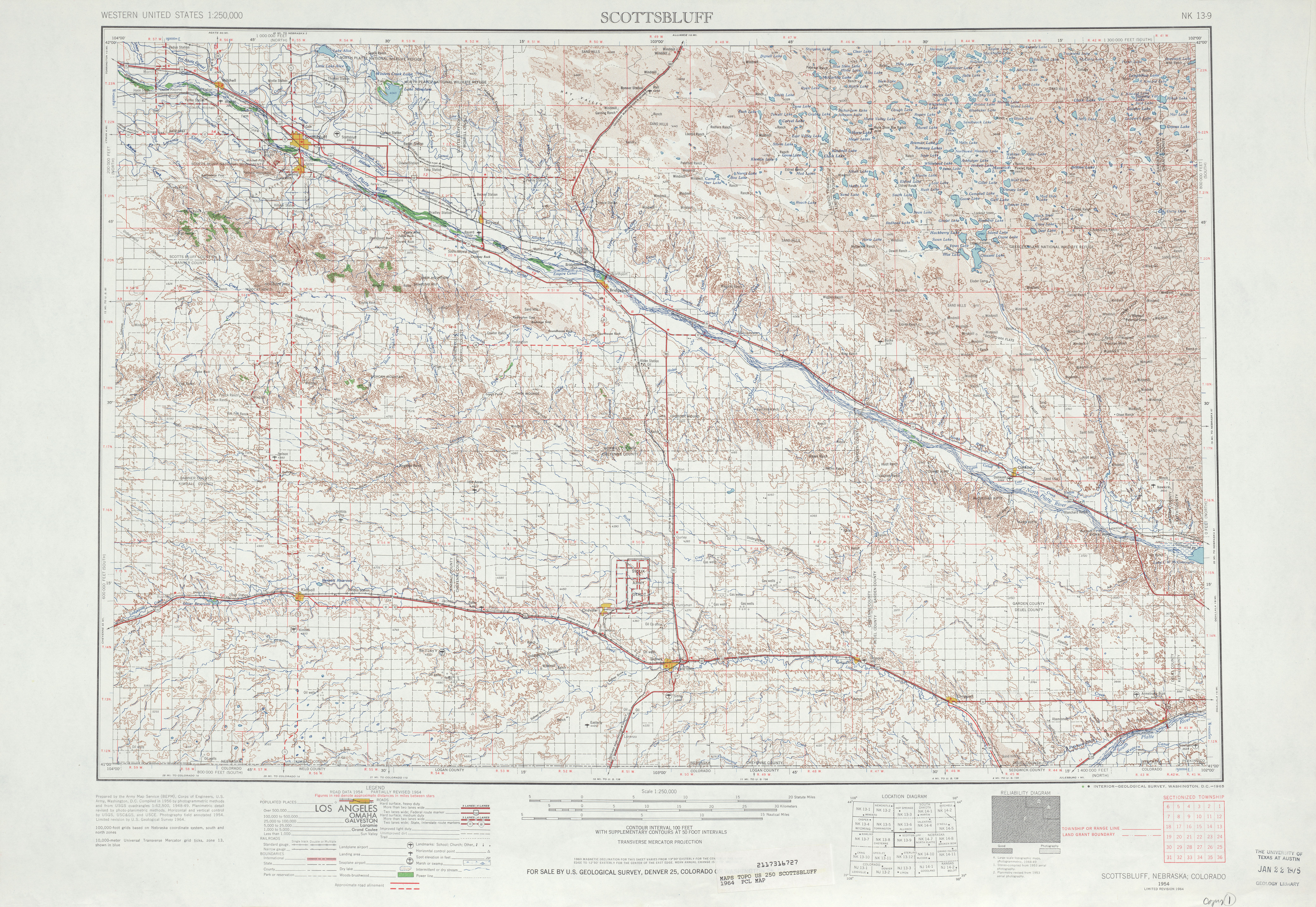 Hoja Scottsbluff del Mapa Topográfico de los Estados Unidos 1964