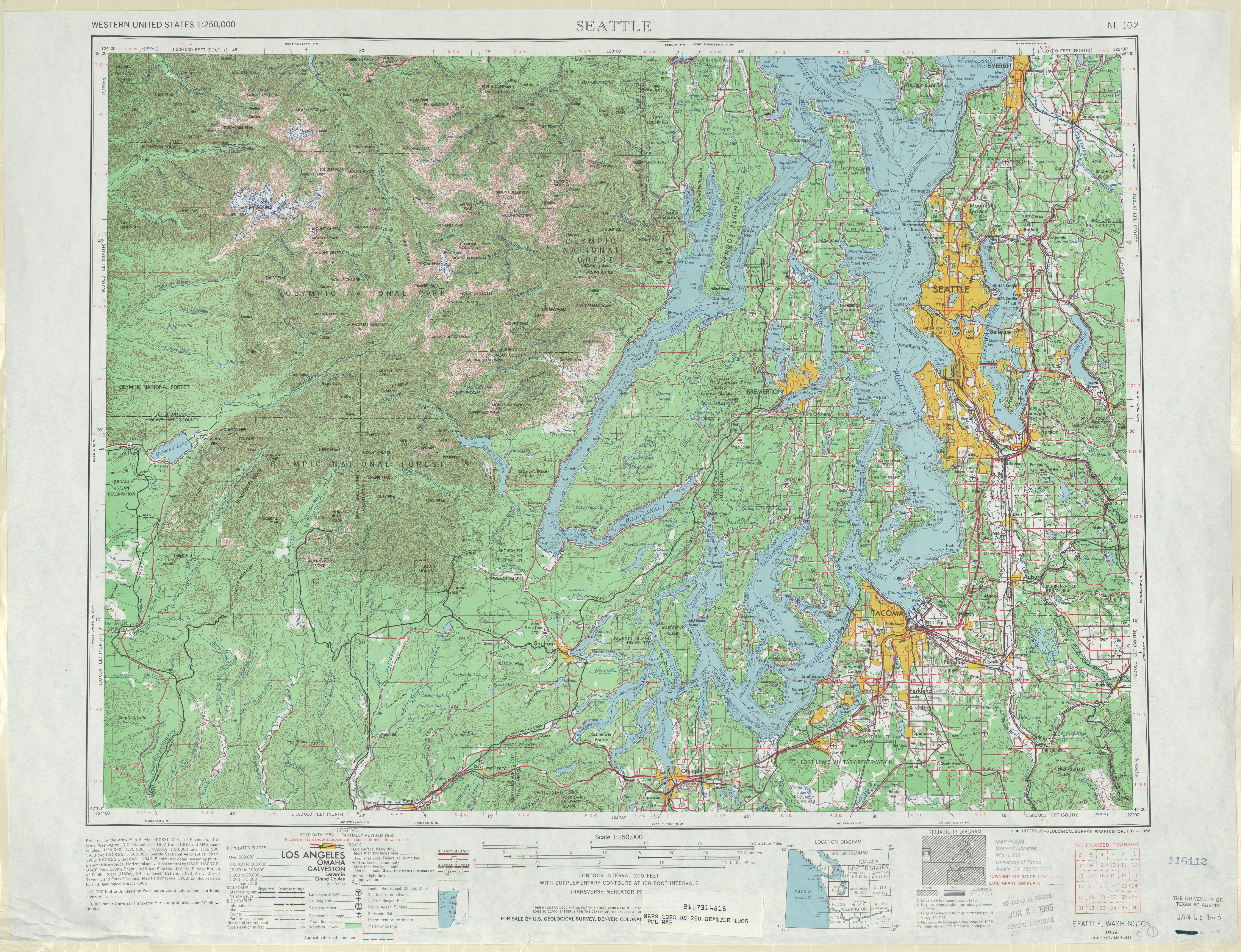 Hoja Seattle del Mapa Topográfico de los Estados Unidos 1965