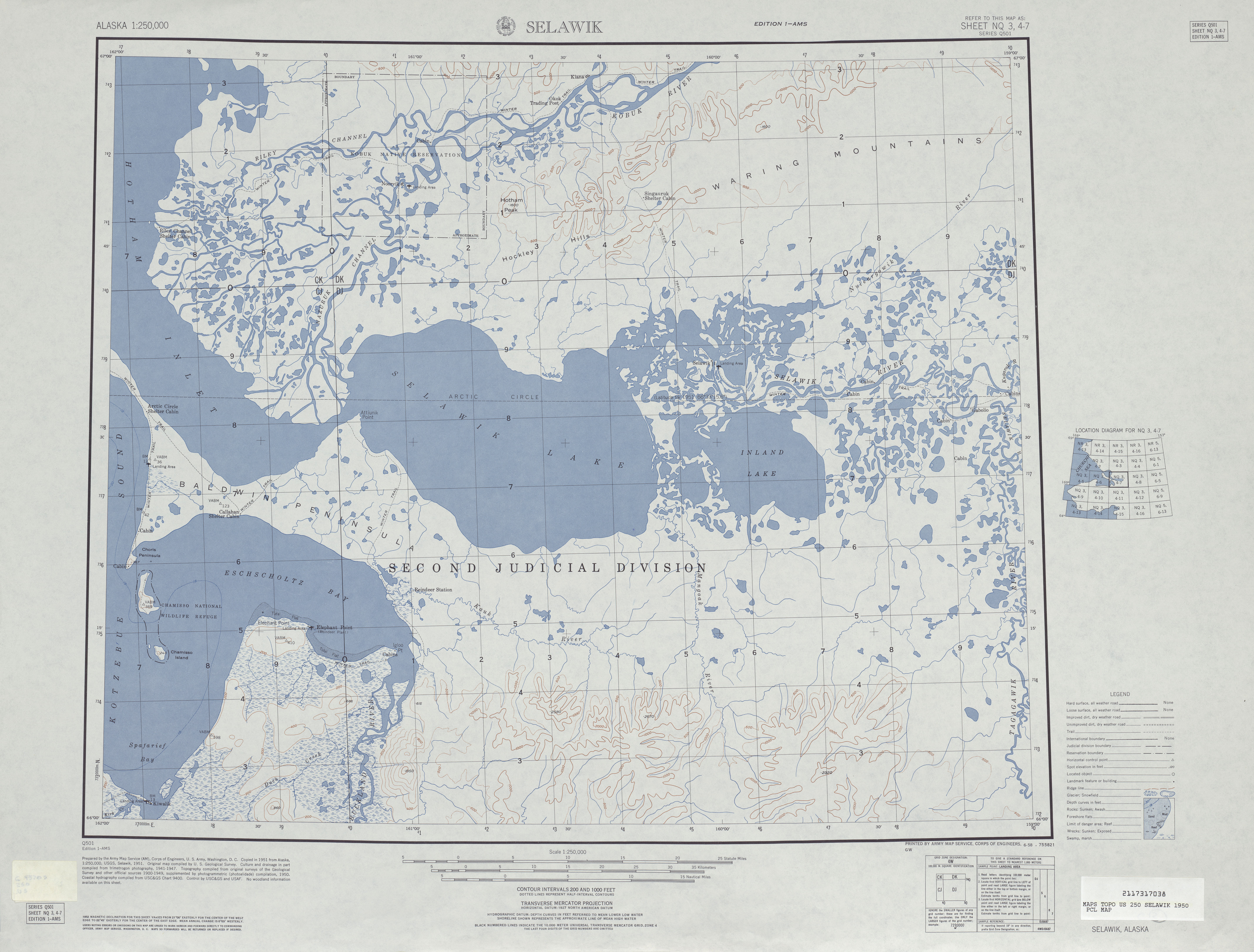 Hoja Selawik del Mapa Topográfico de los Estados Unidos 1950