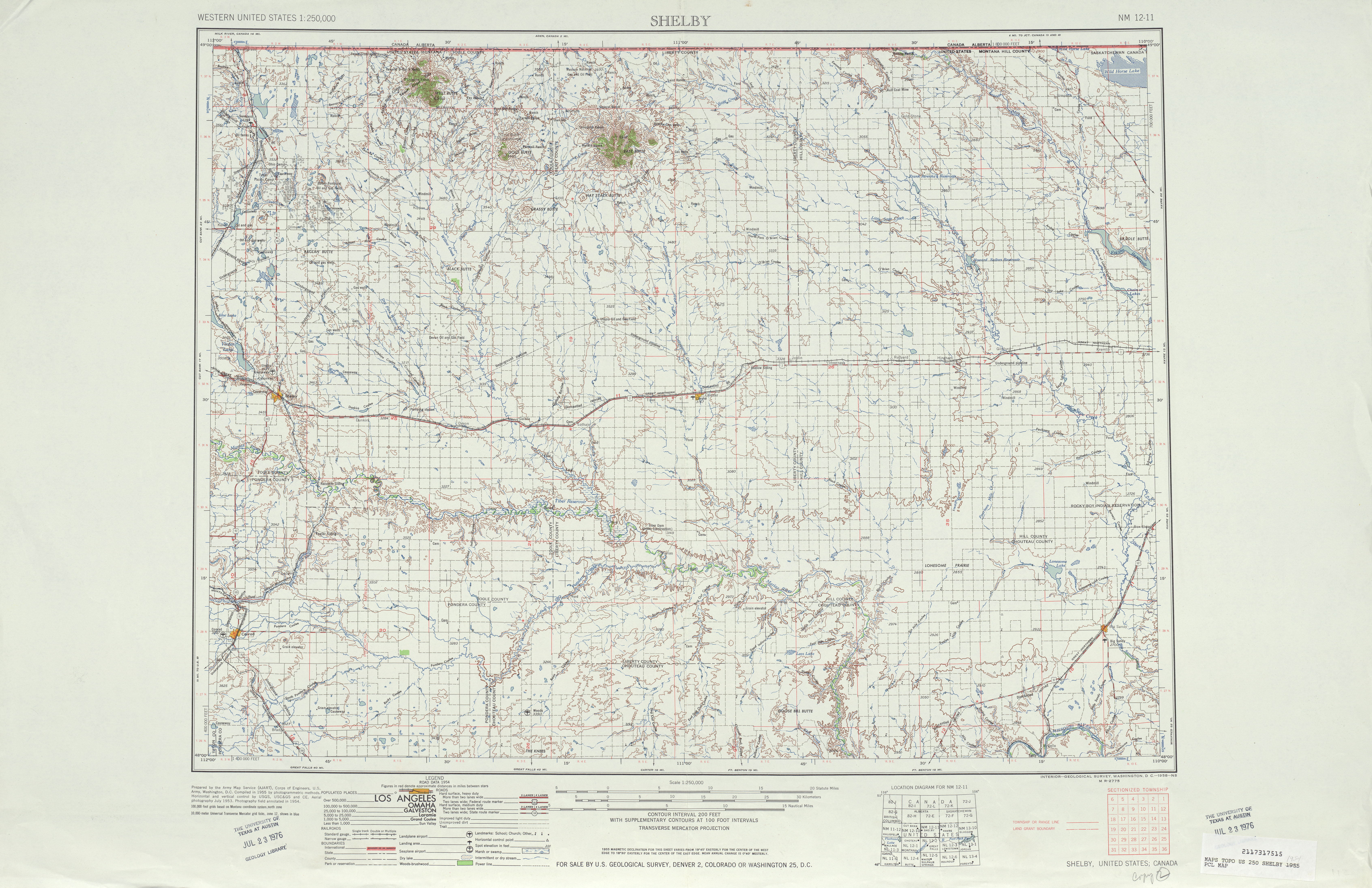 Hoja Shelby del Mapa Topográfico de los Estados Unidos 1954