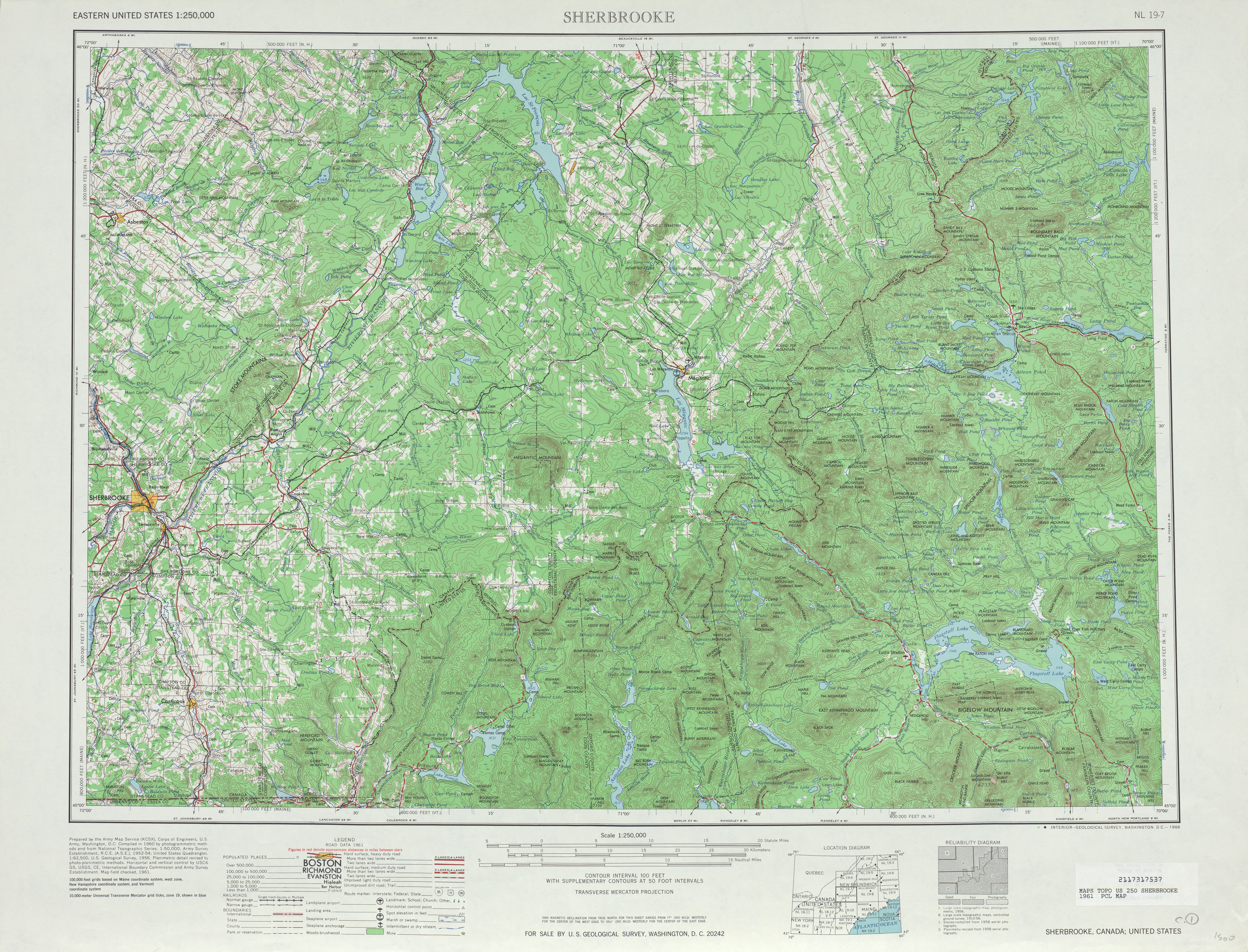 Hoja Sherbrooke del Mapa Topográfico de los Estados Unidos 1961