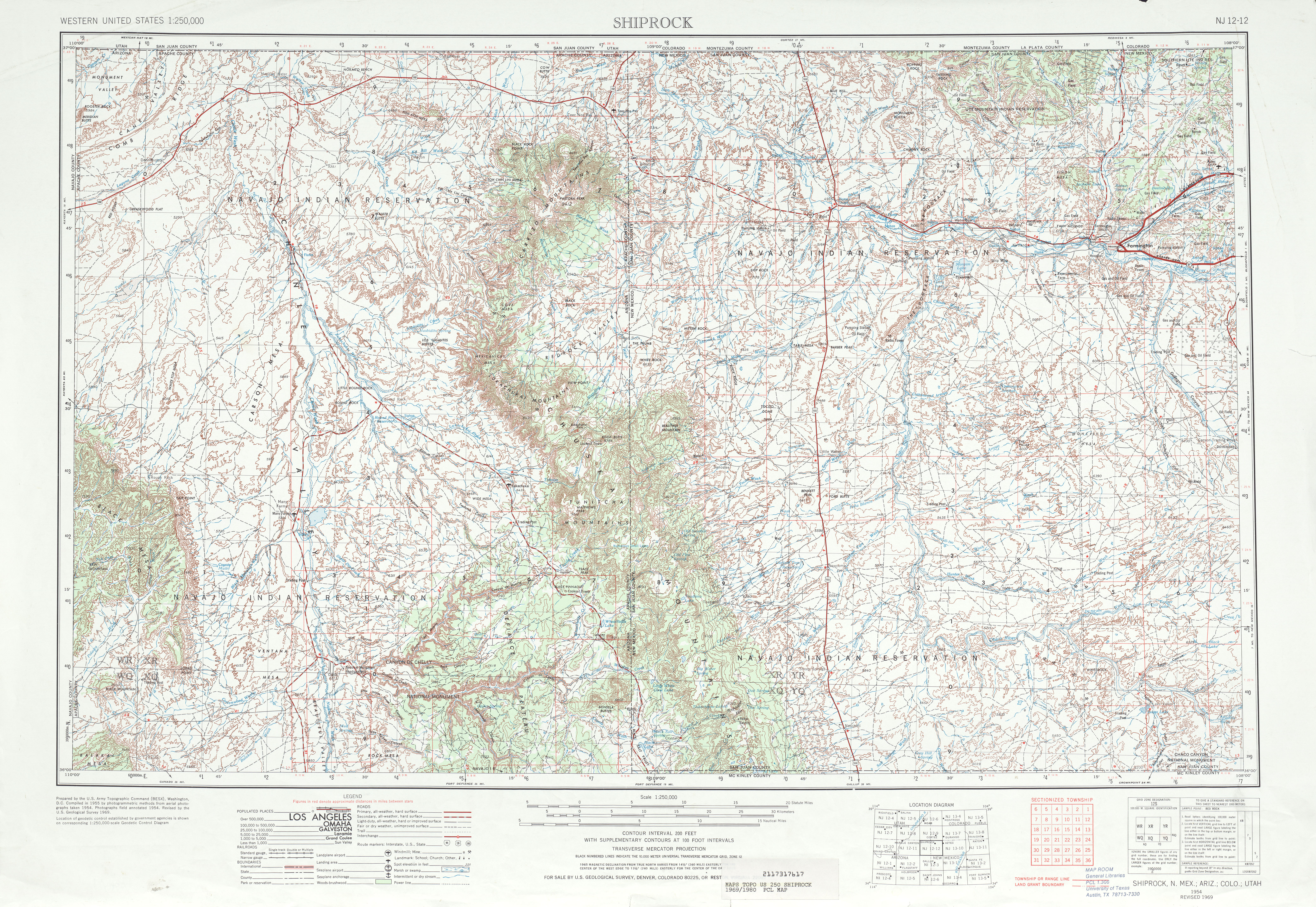 Hoja Shiprock del Mapa Topográfico de los Estados Unidos 1969