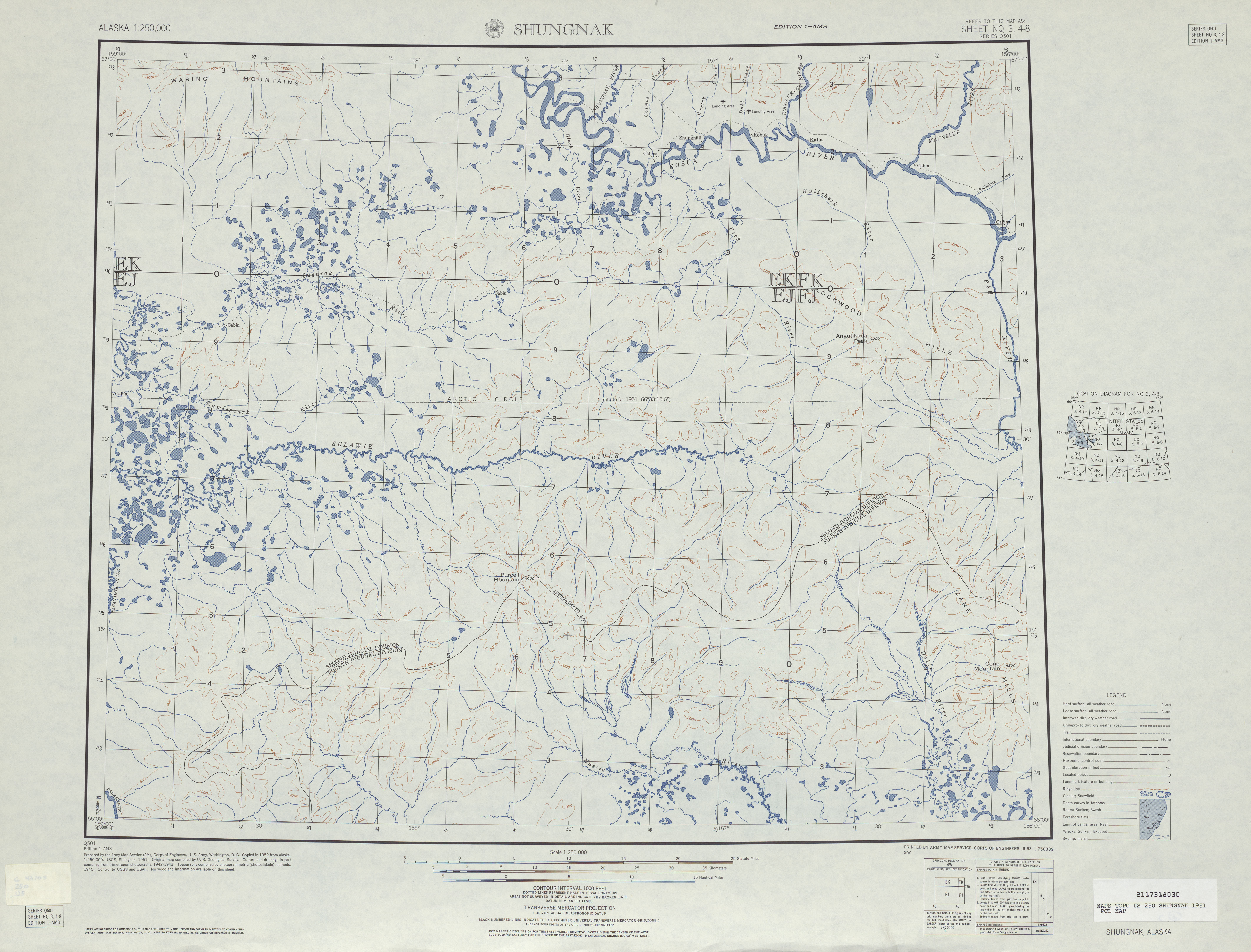 Hoja Shungnak del Mapa Topográfico de los Estados Unidos 1951