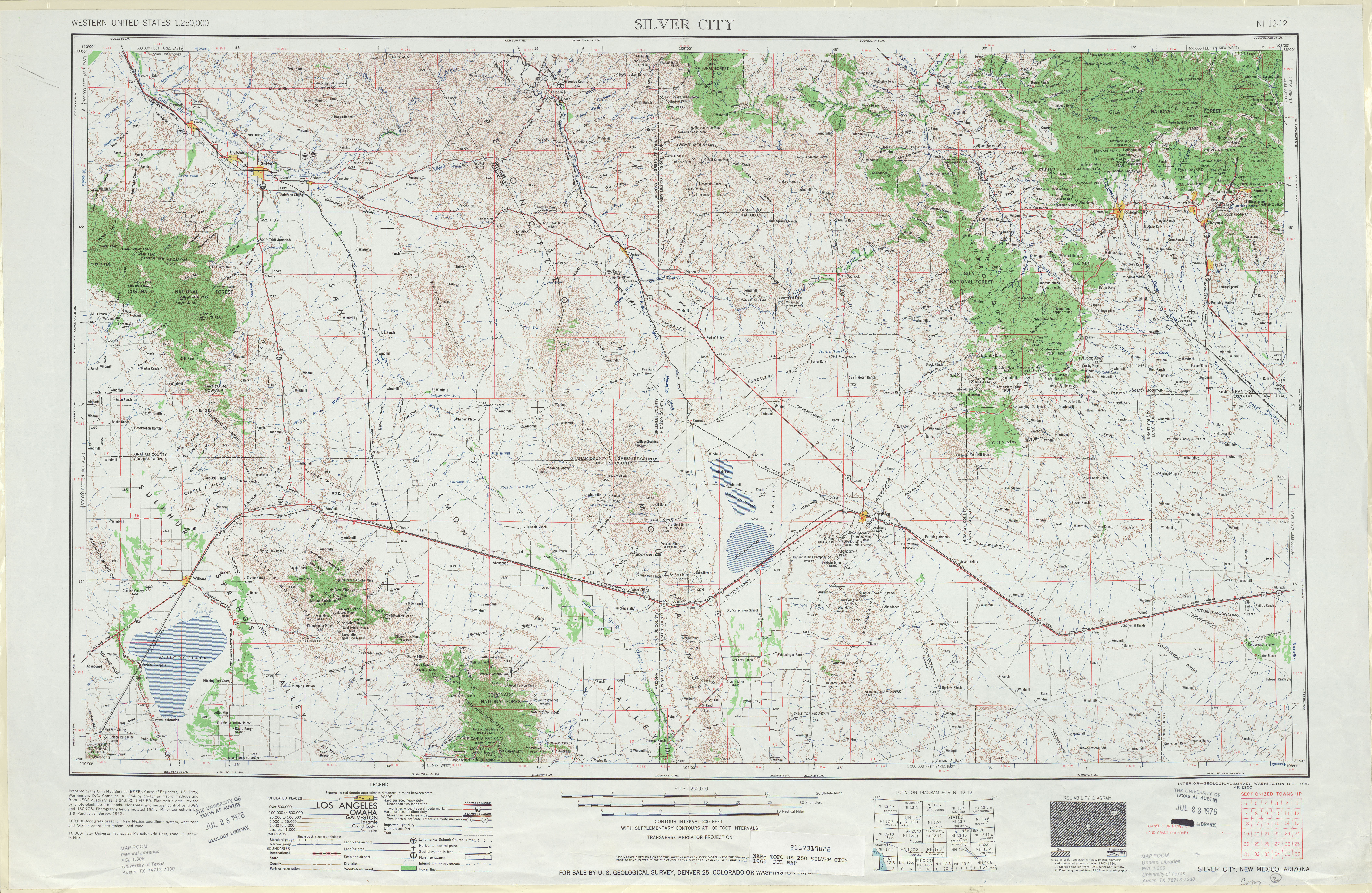 Hoja Silver City del Mapa Topográfico de los Estados Unidos 1962