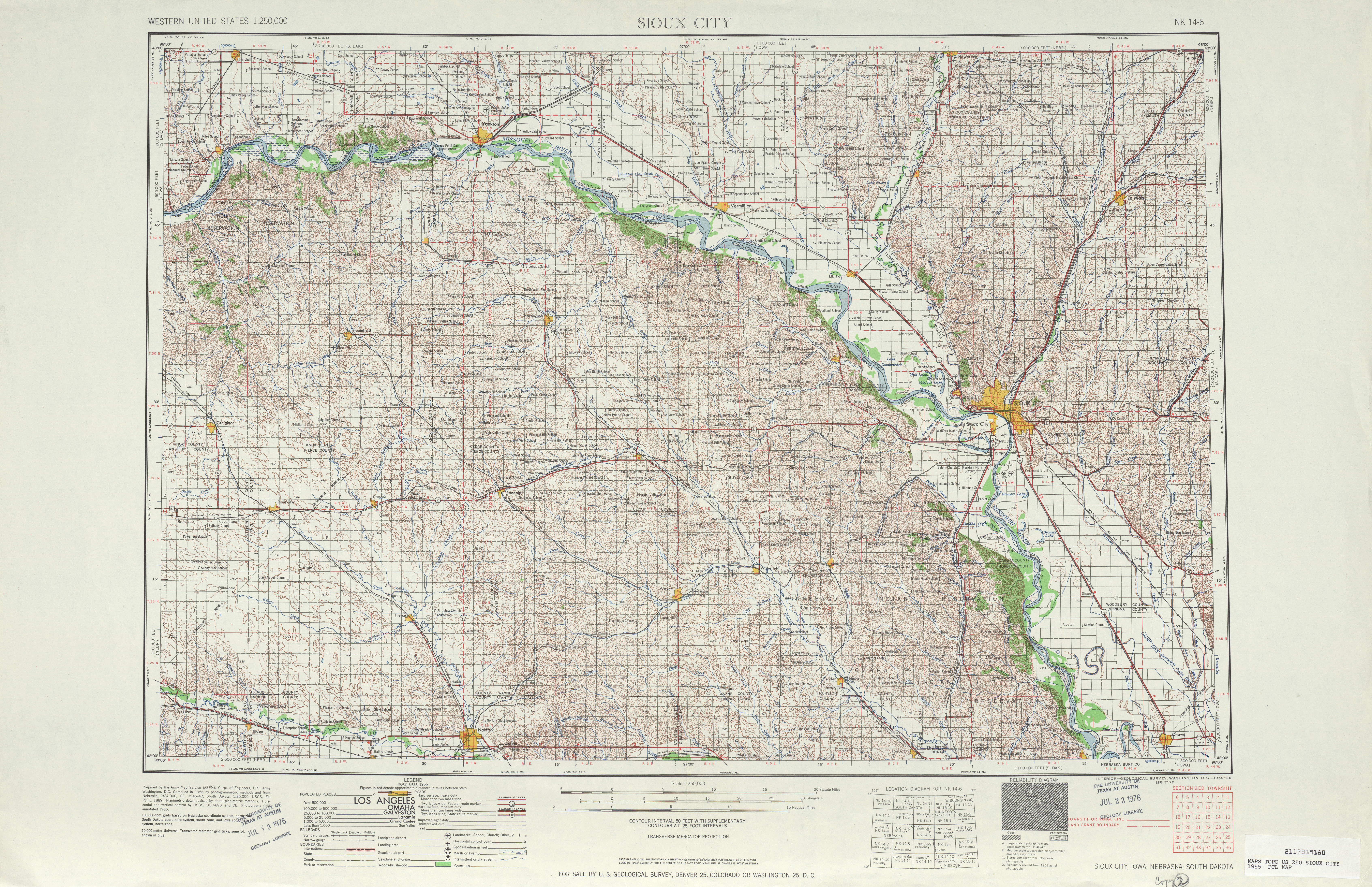 Hoja Sioux City del Mapa Topográfico de los Estados Unidos 1955