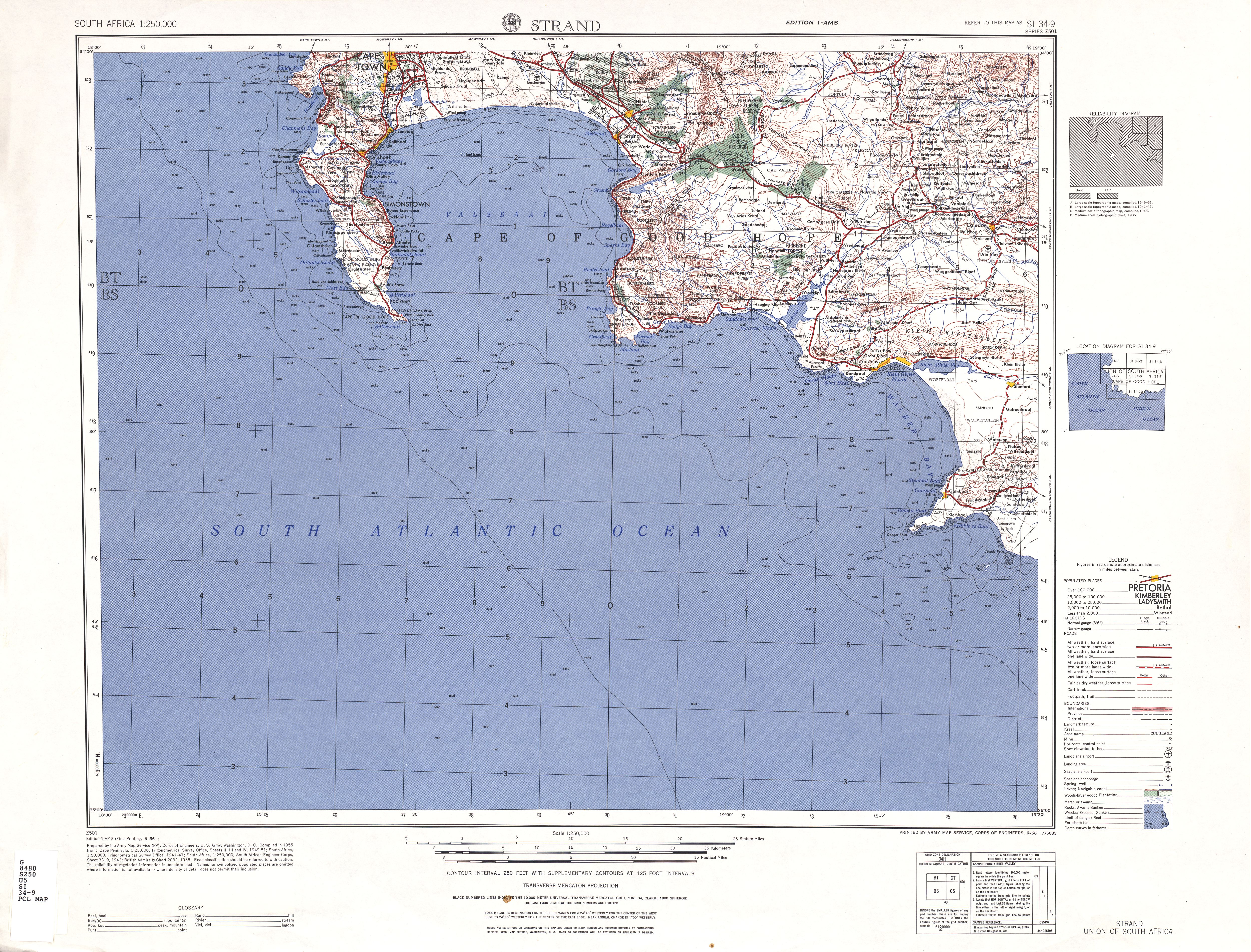 Hoja Strand del Mapa Topográfico de África Meridional 1954