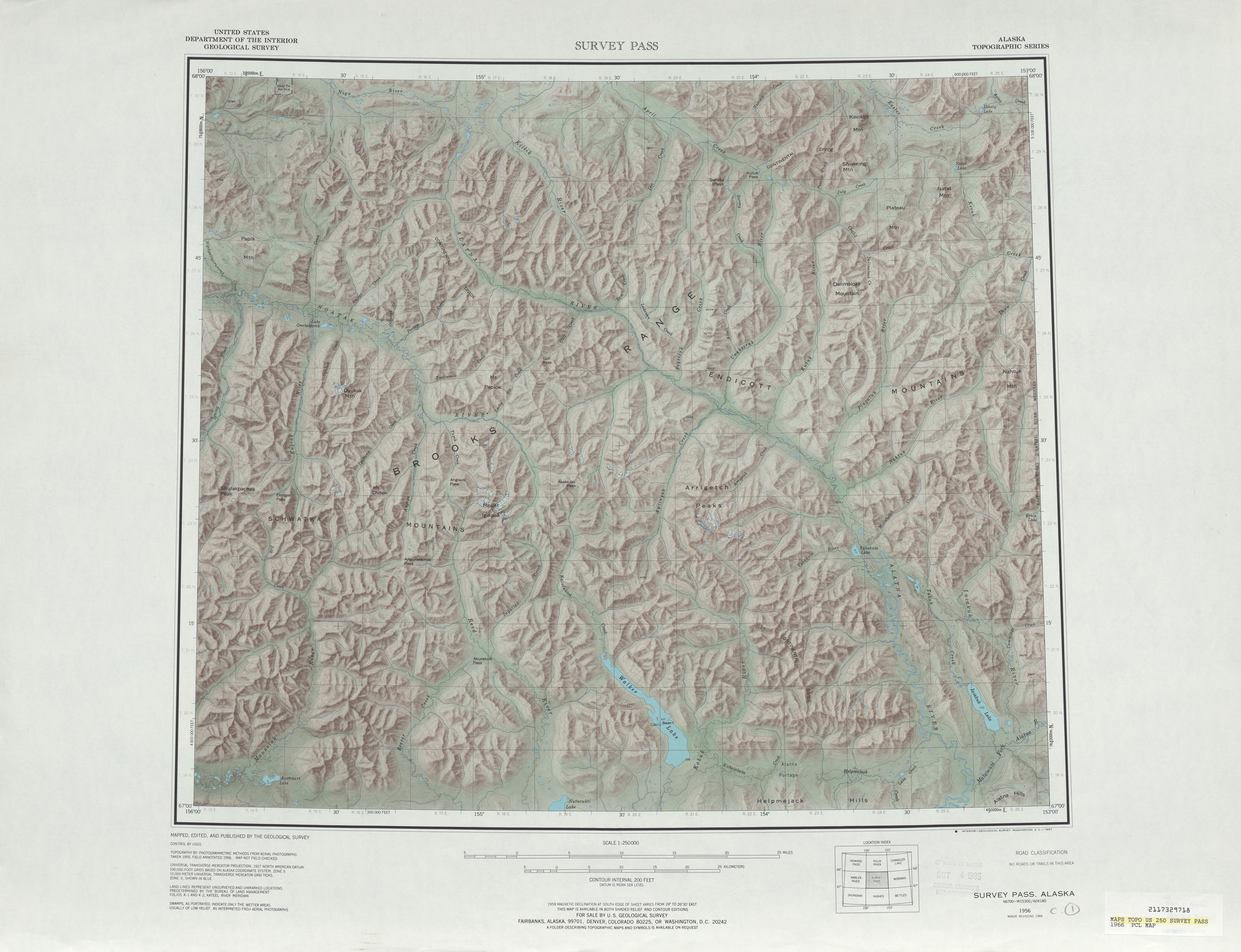 Hoja Survey Pass del Mapa de Relieve Sombreado de los Estados Unidos 1966