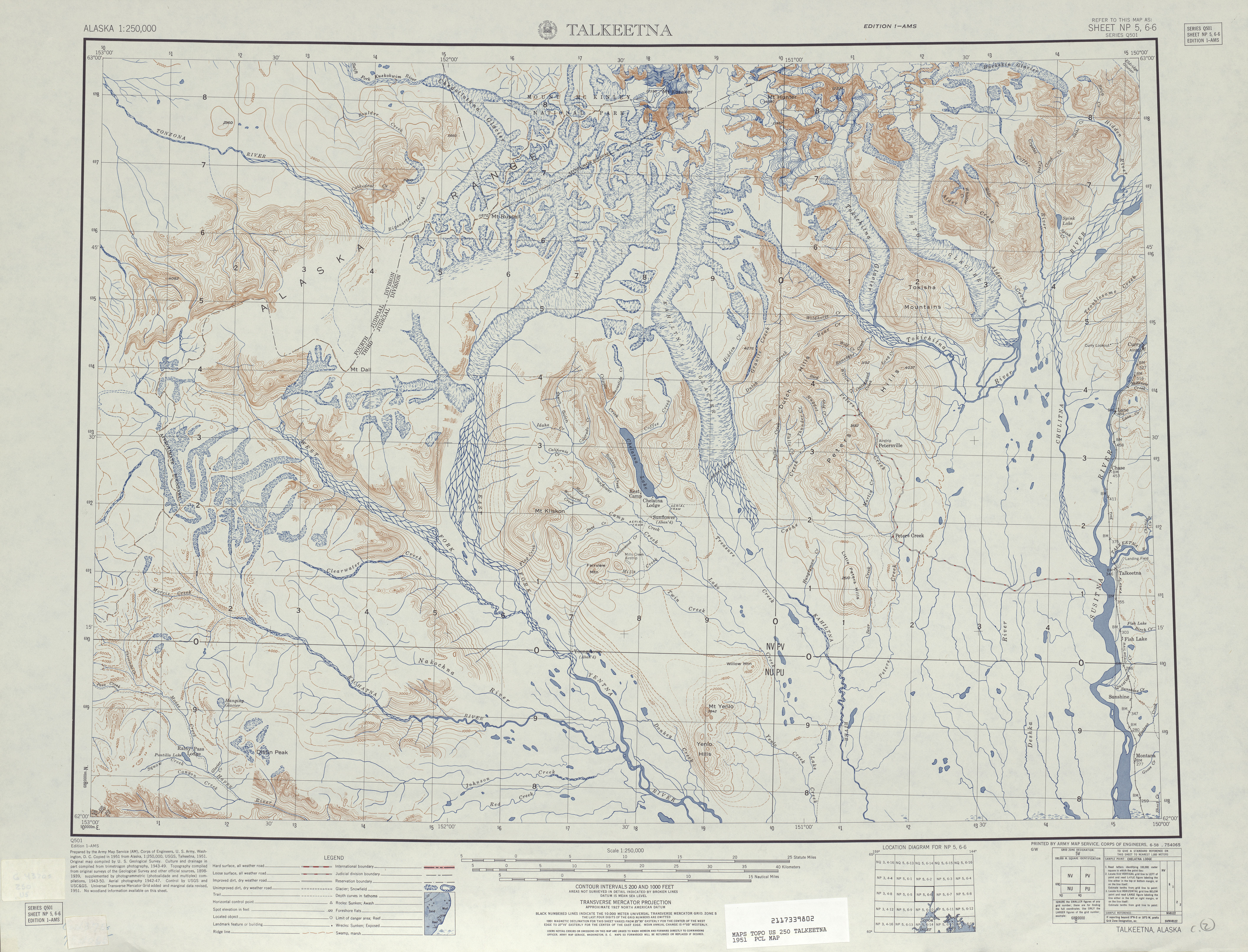 Hoja Talkeetna del Mapa Topográfico de los Estados Unidos 1951