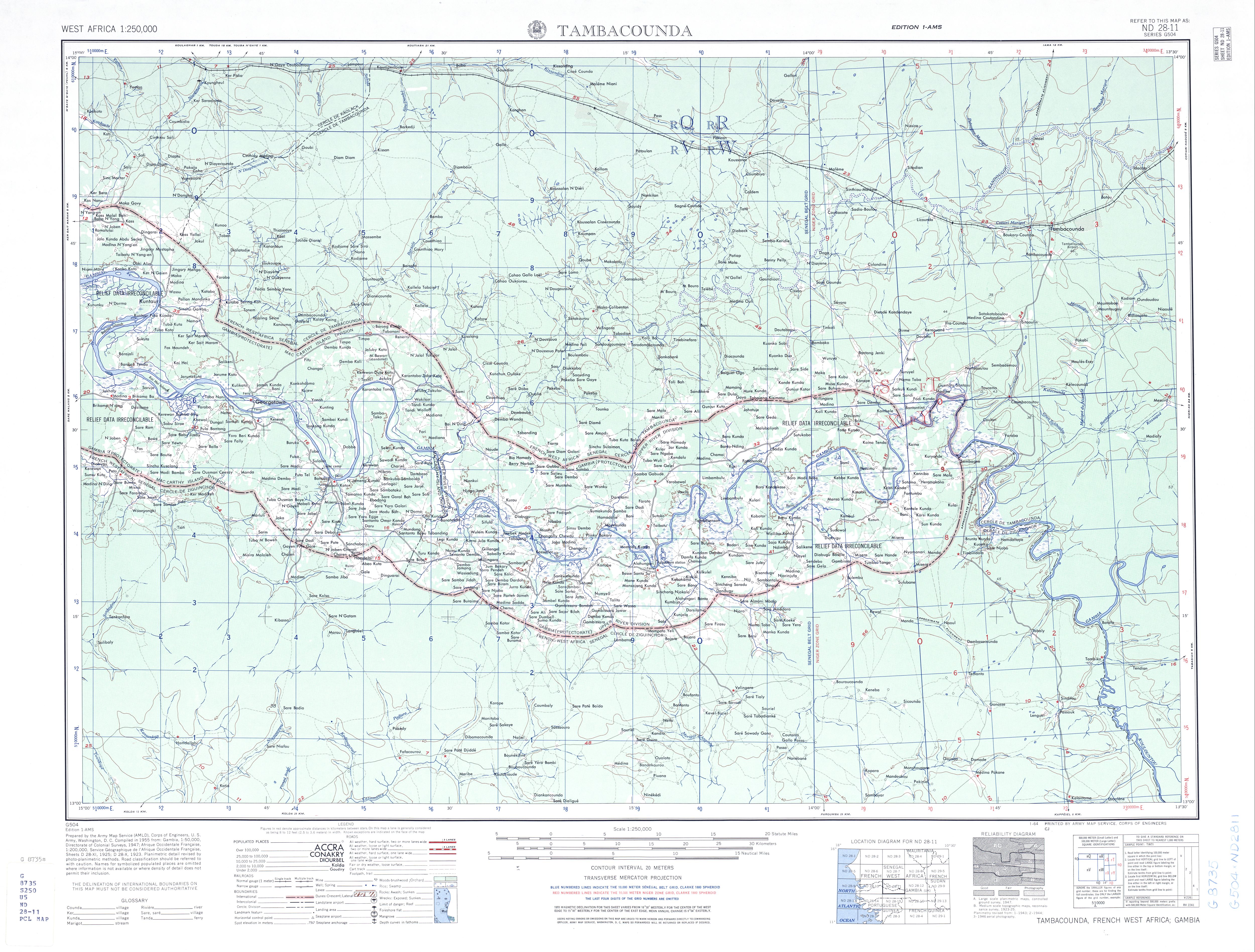 Hoja Tambacounda del Mapa Topográfico de África Occidental 1955