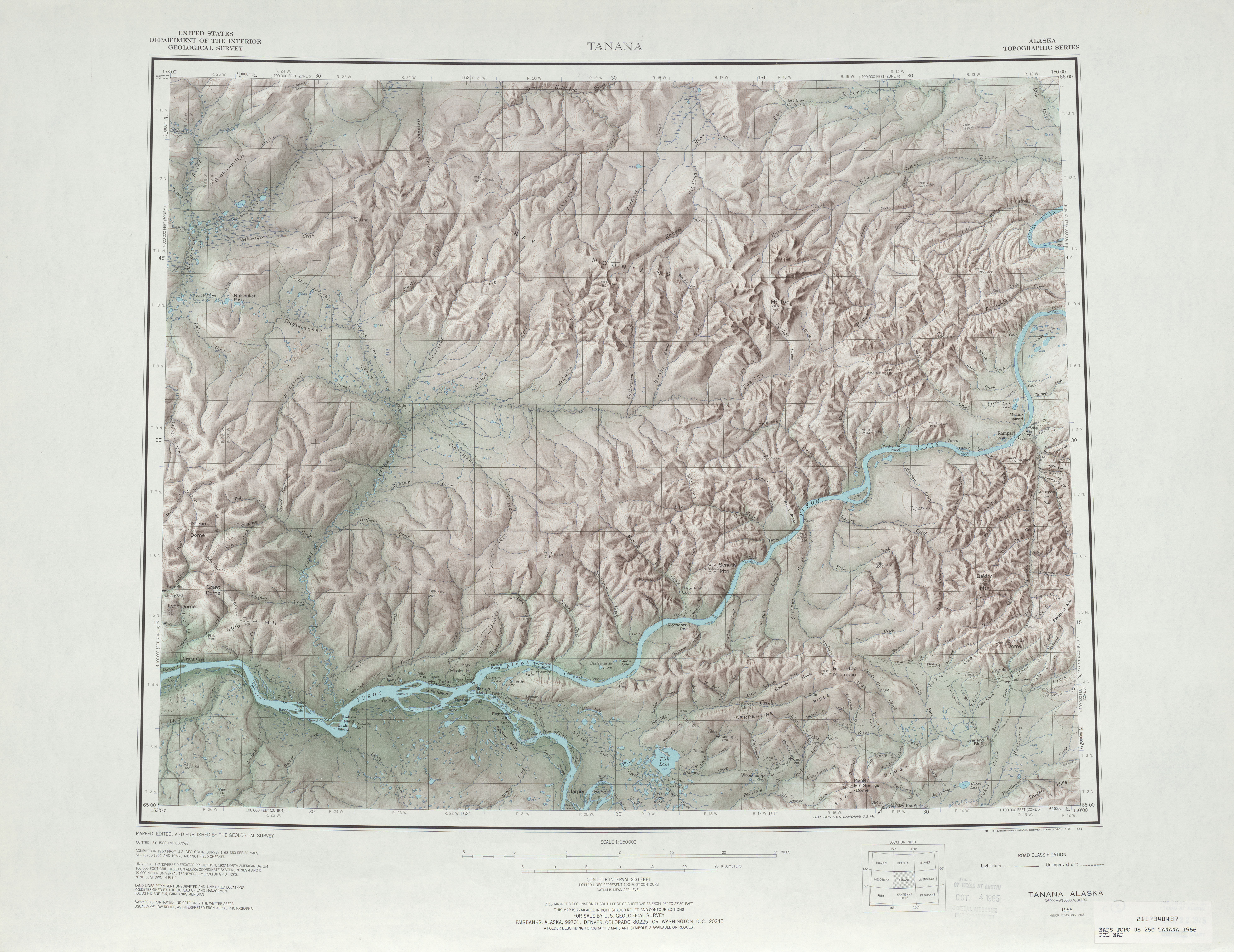 Hoja Tanana del Mapa de Relieve Sombreado de los Estados Unidos 1966