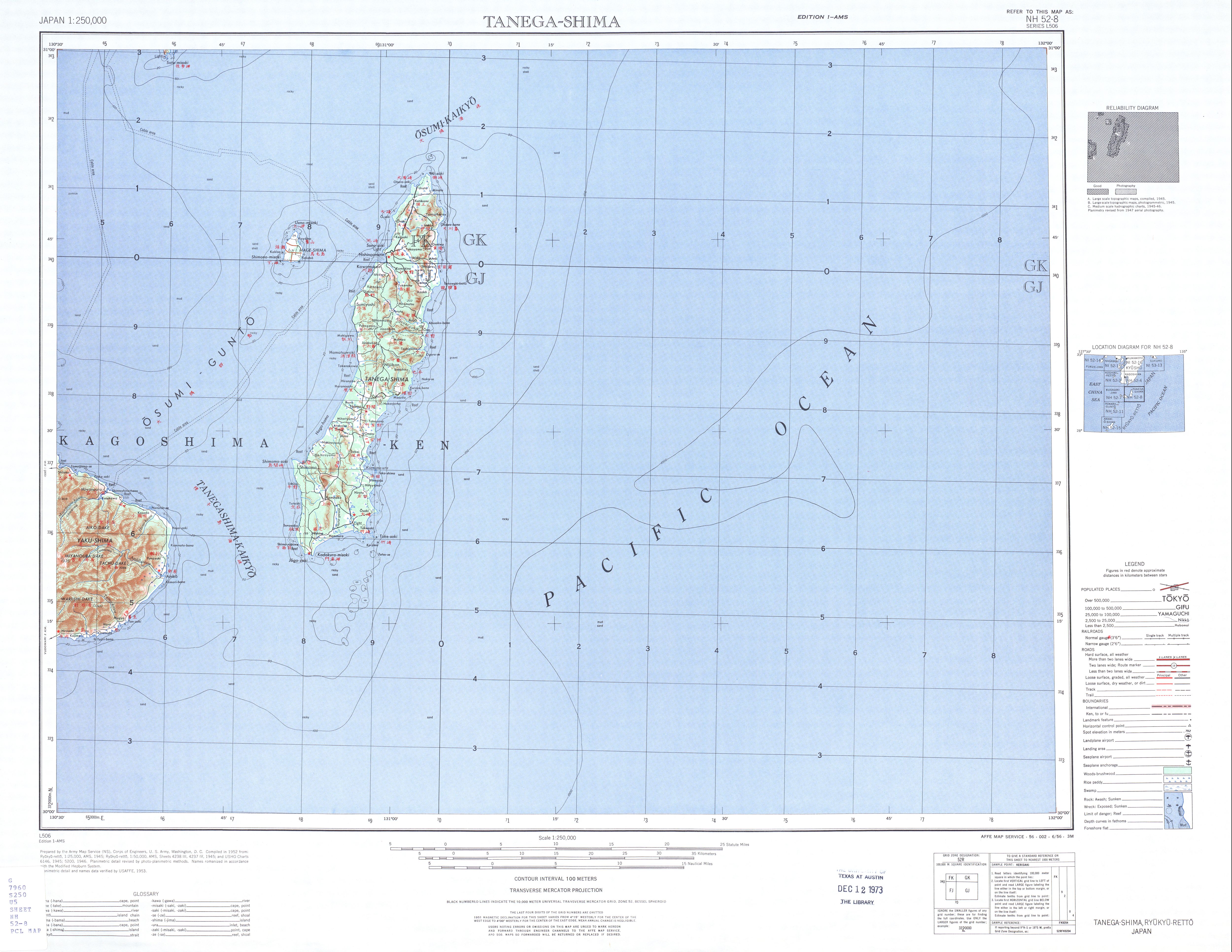Hoja Tanega-Shima del Mapa Topográfico de Japón 1954
